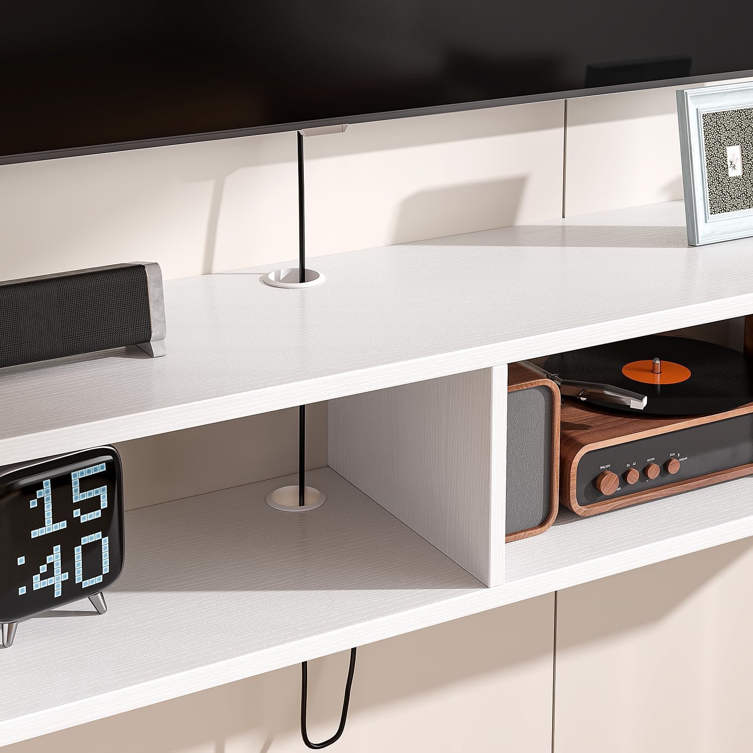 70'' Floating TV Stand with Doors and Caibinets, Wall Mount TV Console,Floating TV Cabinet,Entertainment Center Under TV Shelf with Storage for Living Room Bedroom,White - Image 6