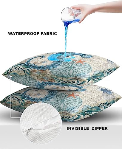 Miniatura 4 de Fundas de almohada impermeables para exteriores, decoración cuadrada de jardín, funda de cojín de caballito de mar verde azulado para patio, porche,