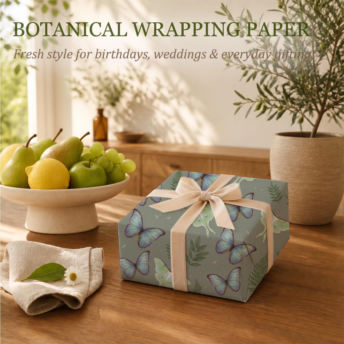 SHSEEN Luna Moth Blue Butterfly Wrapping Paper, 2 Sheets, 19.5 x 27.5 in image 3