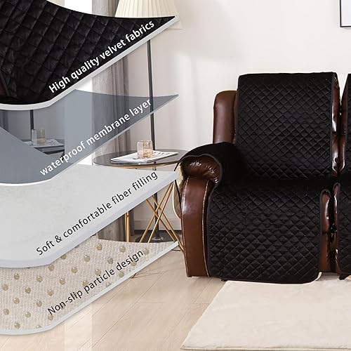 Miniatura 5 de LUFEIJIASHI Fundas antideslizantes para sofá reclinable de 3 plazas, fundas impermeables para sofá reclinable de 3 plazas, fundas de terciopelo para