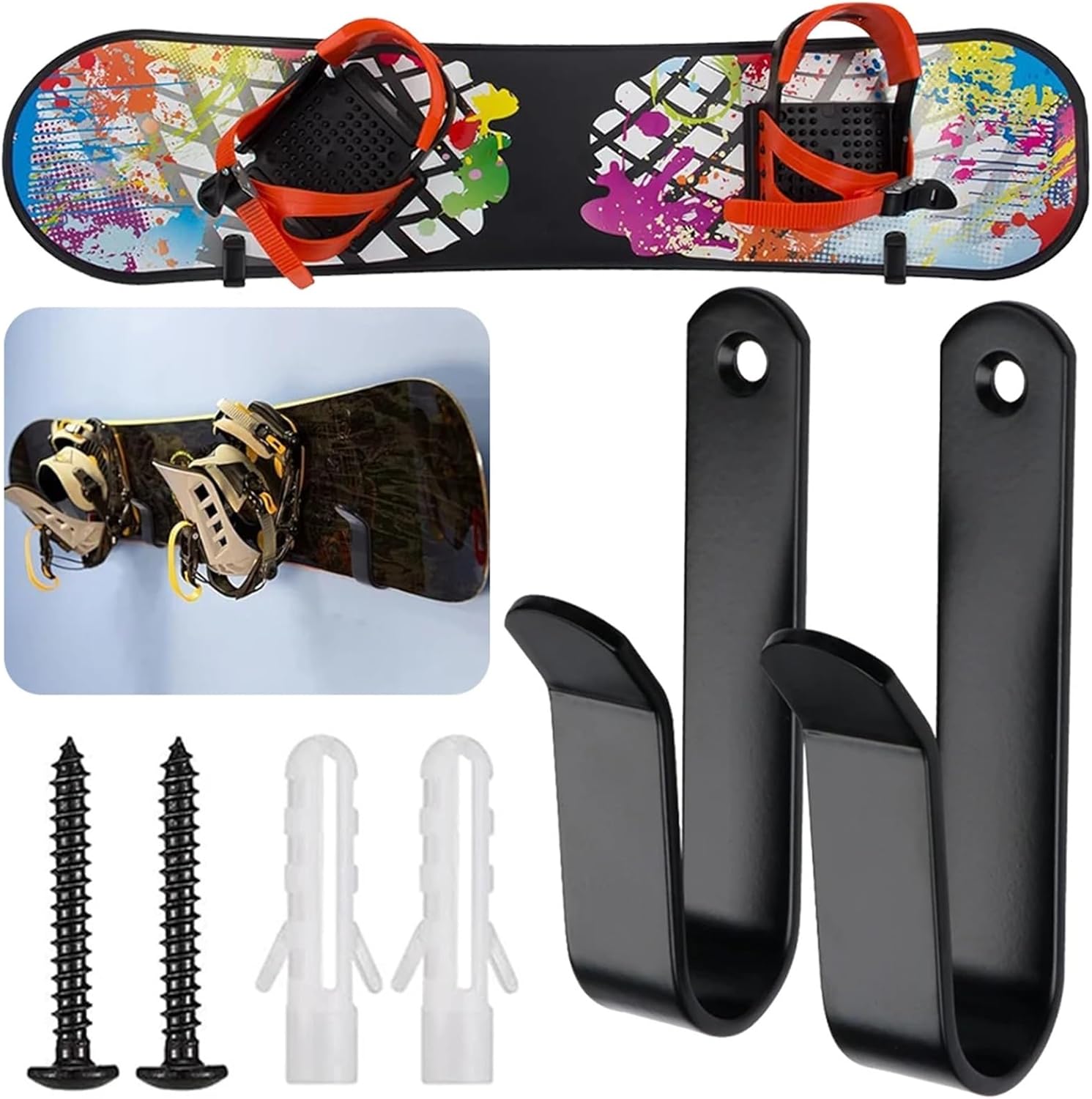 Snowboard Wall Mount 4Pcs Horizontal Snowboard Wall Mount Clips Storage Skateboard Display Rack for Room, Garage
