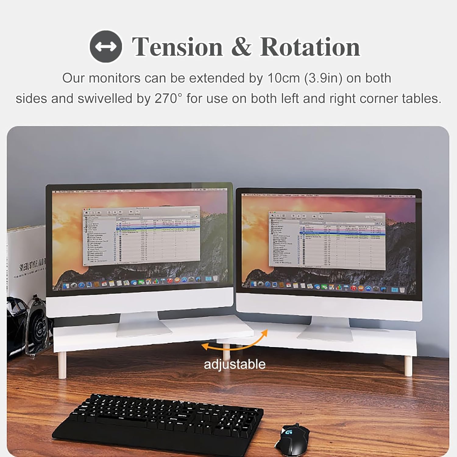 Adjustable Dual Desk Corner Monitor Stand for 2 Monitors, Laptop Organizer with Computer Brackets, Projector Rack, Space-Saving Design (Size: 9.7cm + 8.1cm)