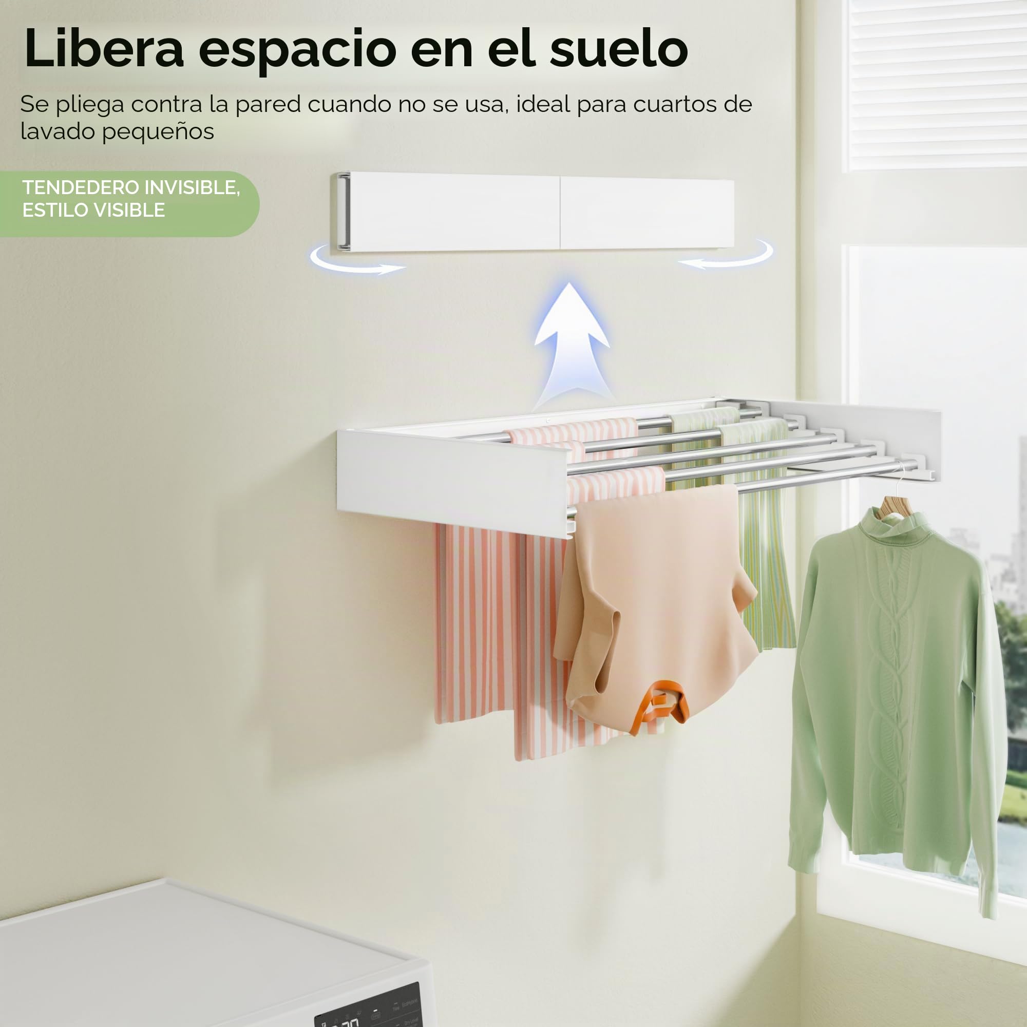 Vikaqi Tendedero de ropa montado en la pared de 32 pulgadas, estante plegable de pared para lavandería