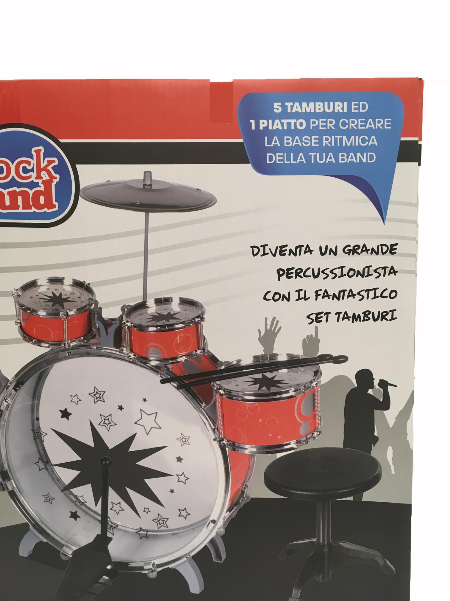 Batería musical para niños con taburete de batería para niños, instrumentos musicales con 5 tambores, 1 plato, 1 taburete, 2 baquetas, instrumento de percusión con silla de batería clásica