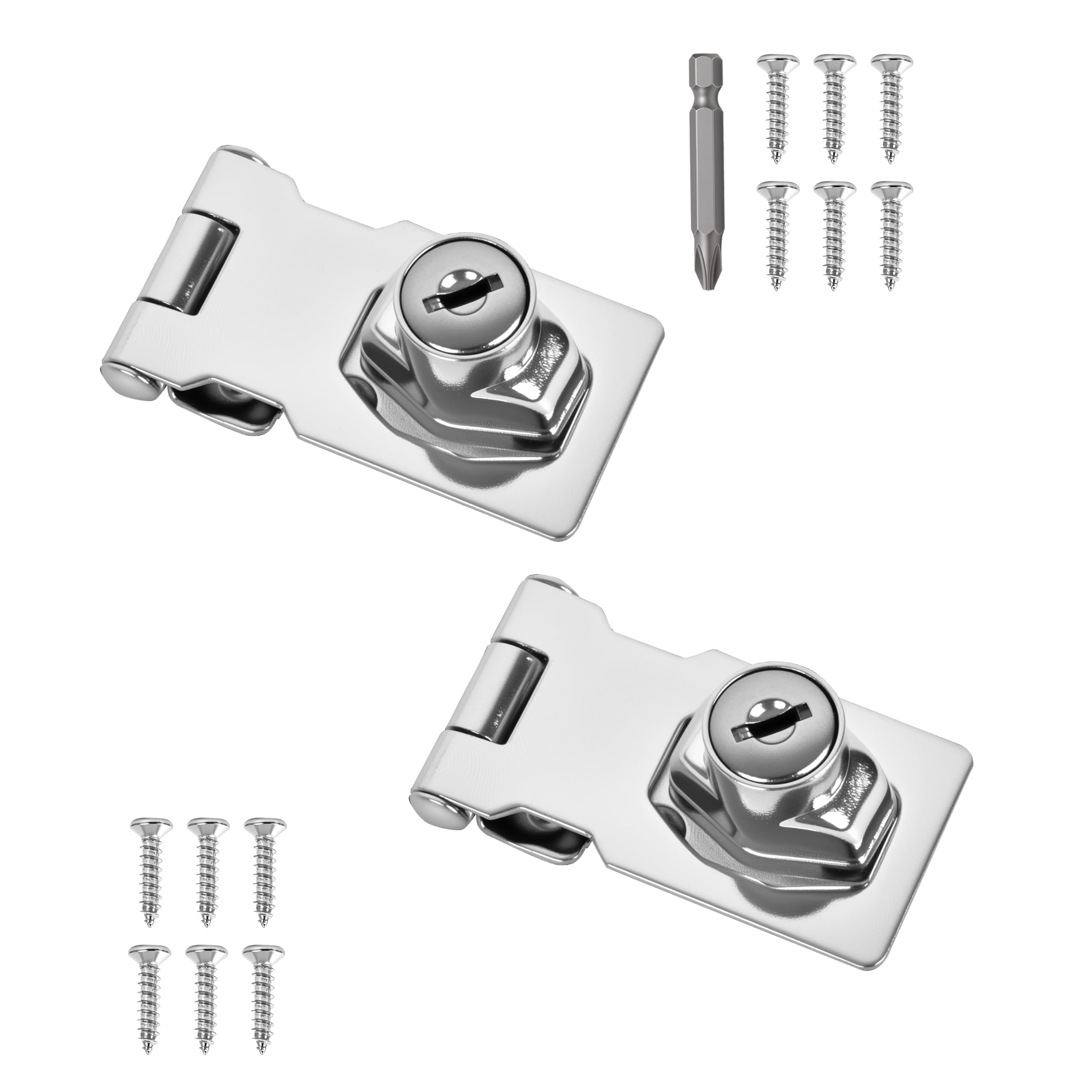 2 Pcs keyed Hasp Lock,2.5 inch keyed hasp Locks Twist knob keyed Locking hasp for Cabinet Small Door,Hasp Lock with Keys,Metal Safety Hasp Latches (2 Pcs Silver, 2.5 inch)