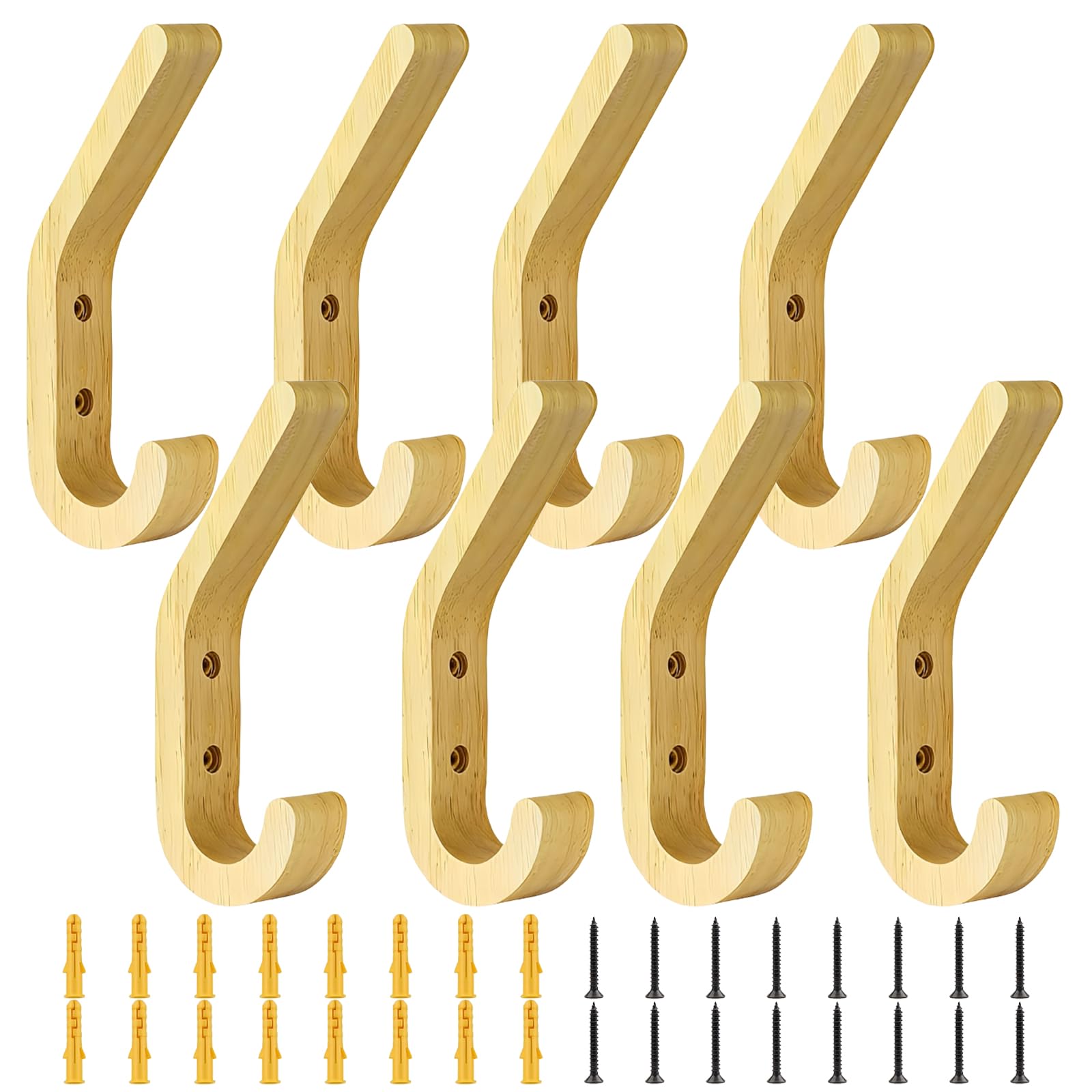 TIANLIN 8 Pack Solid Oak Wall Hooks 155 mm, Wooden Coat Hooks