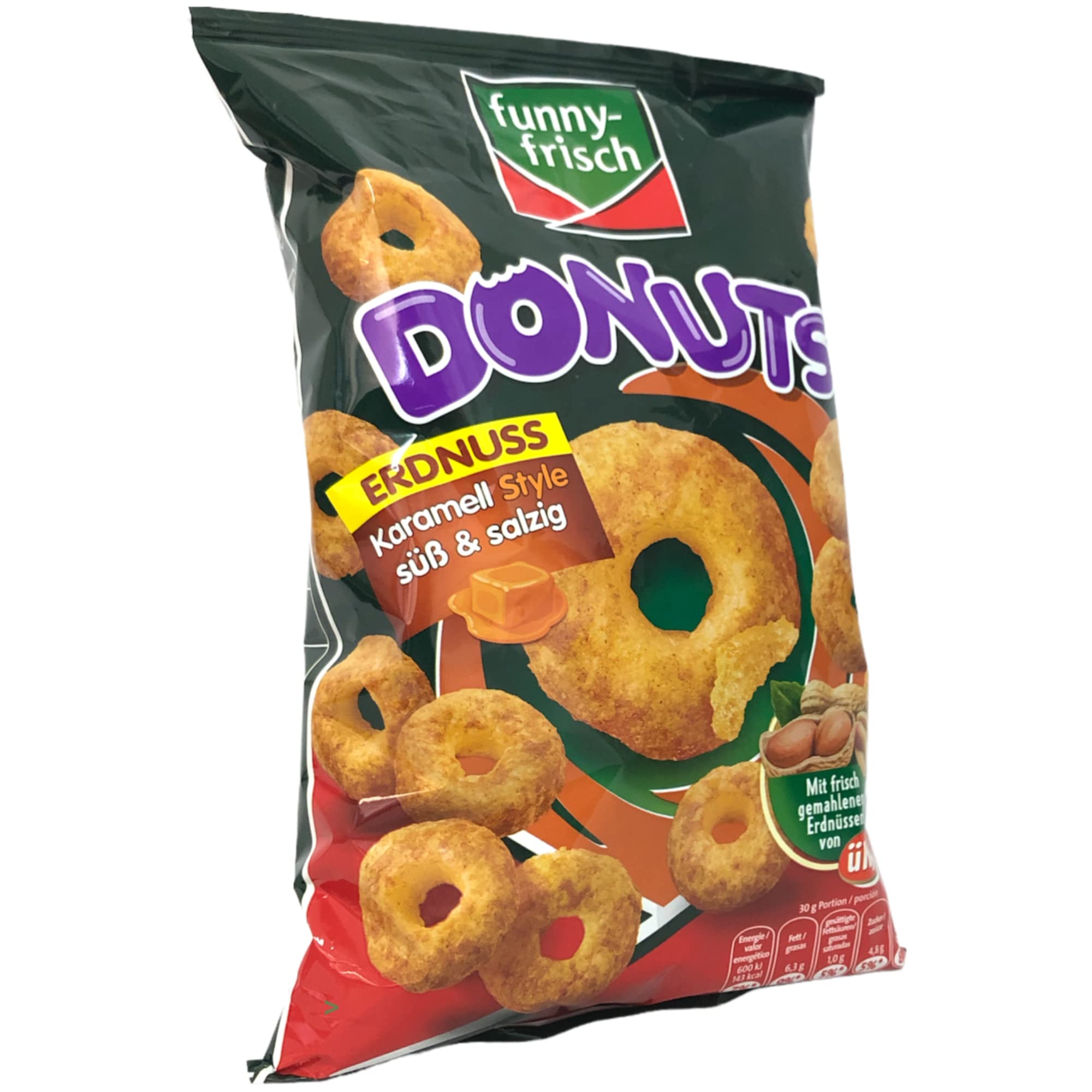Funny-Frisch Erdnuss Donuts Karamell Style süß & salzig 3er Pack (3x110g Beutel) + usy Block