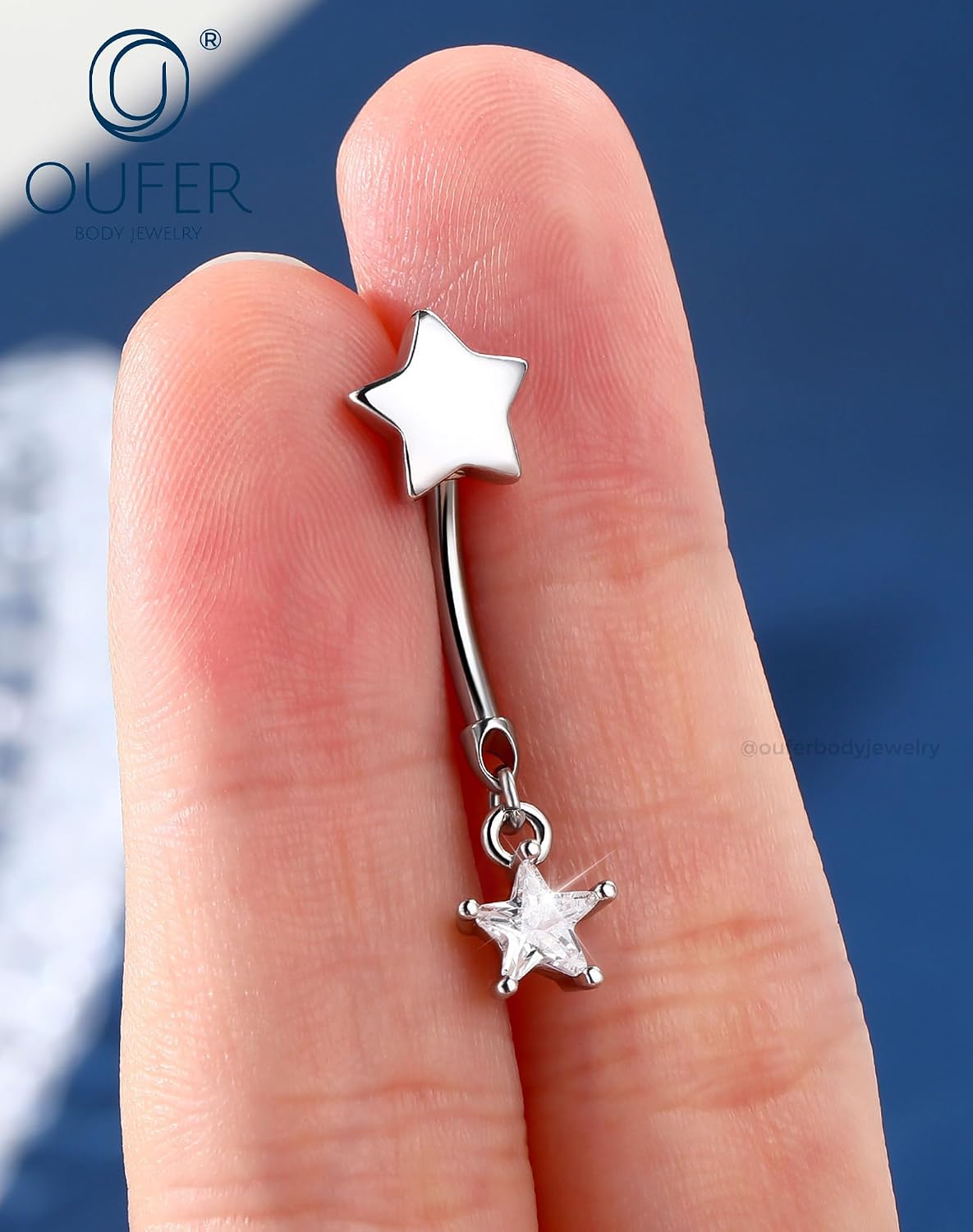 OUFER 14G Dangle Belly Button Ring, Silver Navel Piercing Jewelry