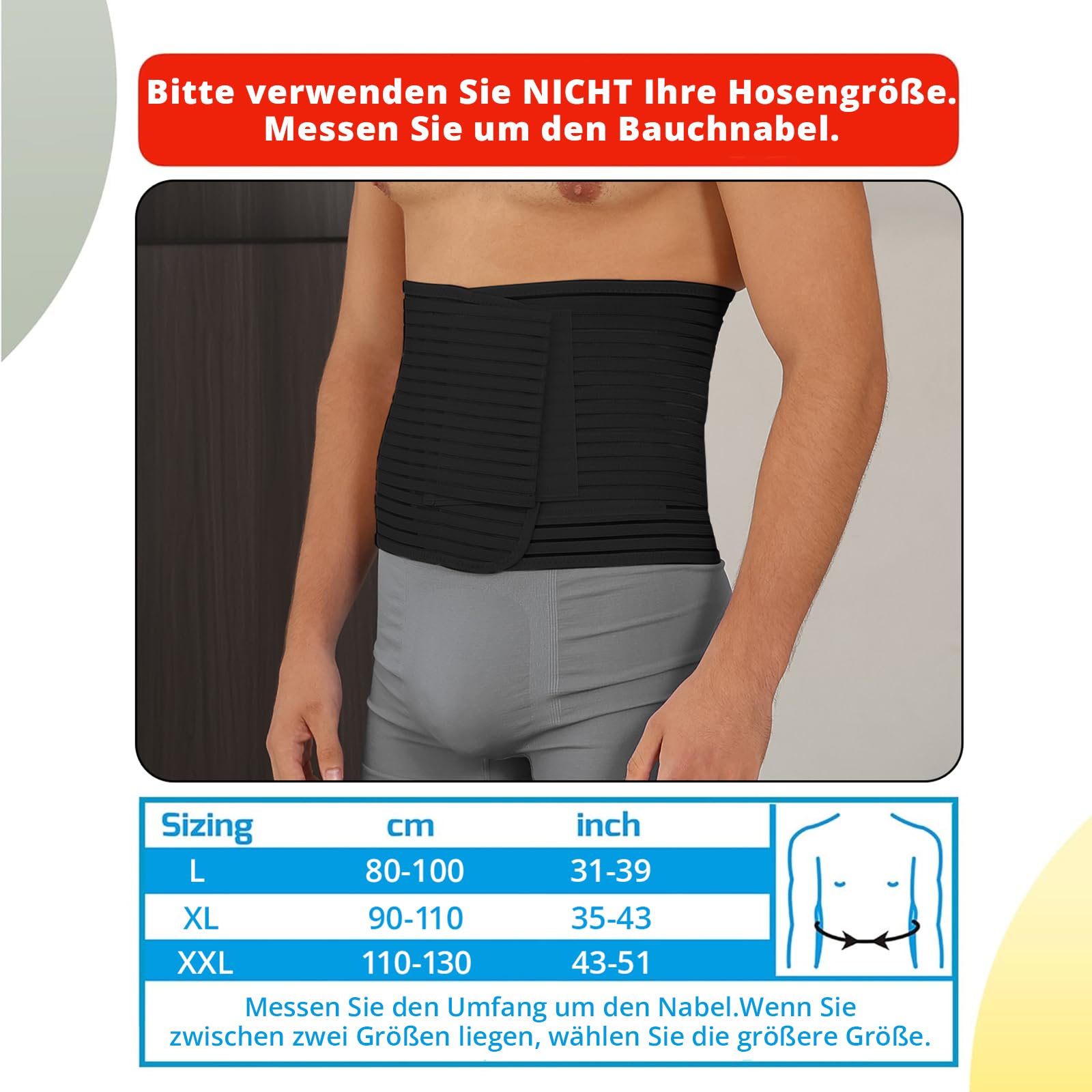 Channo Bauchgurt und Bauchbandage, zugleich als Bauchweggürtel und Waist Trainer verwendbar, auch ideal als Nierengurt, Rückenstützgürtel und Haltungskorrektur für Herren