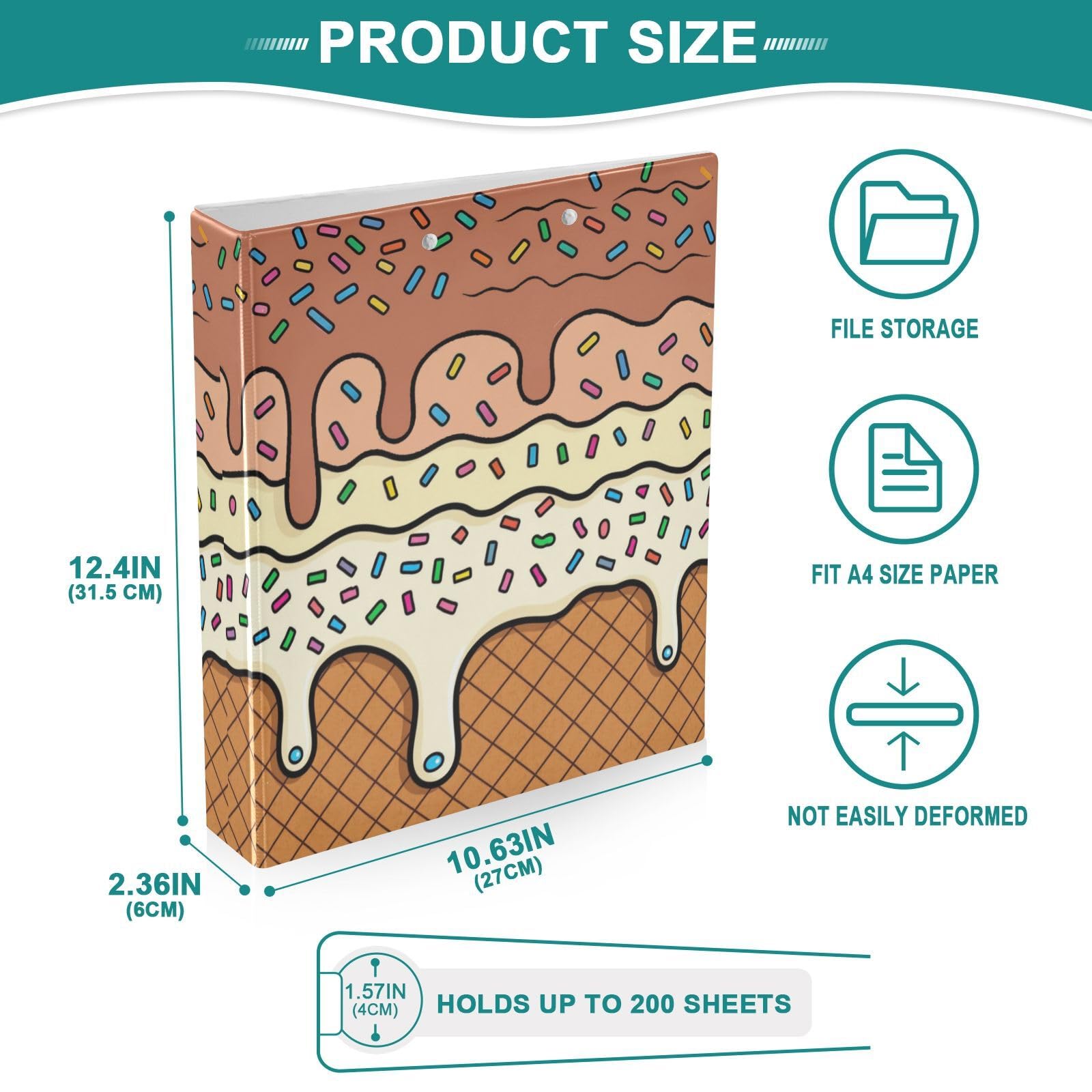 Kcldeci Hardcover 3-Ringbuch für Papier in Briefgröße, orange-weißes Eiscreme, 3,8 cm runde Ringe, Ordner-Organizer für Schule/Büro, 2 Stück