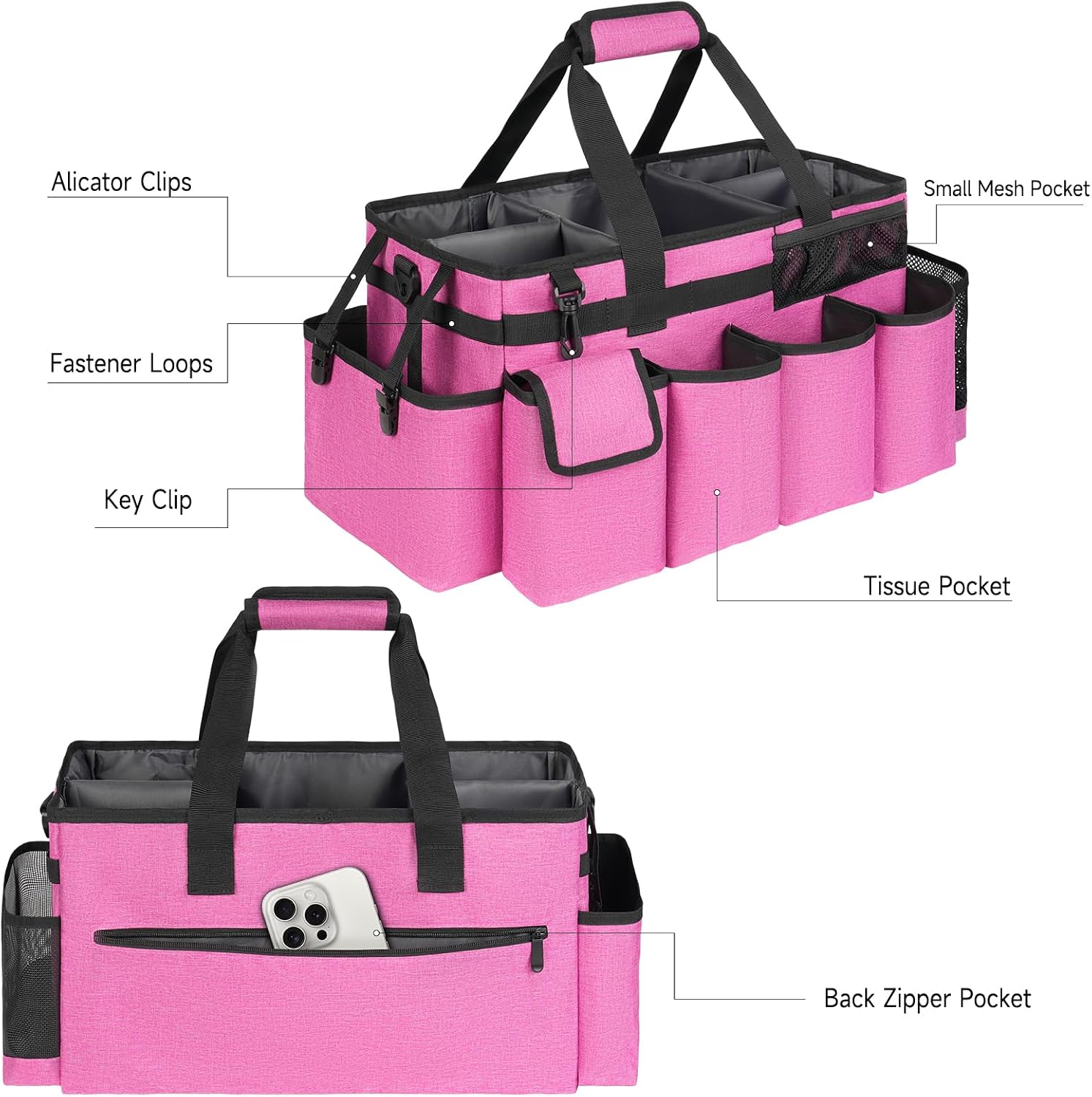 Cleaning Caddy Bag,Extra Large Cleaning Supplies Organizer with Handle for Housekeepers,Rose Red image 3