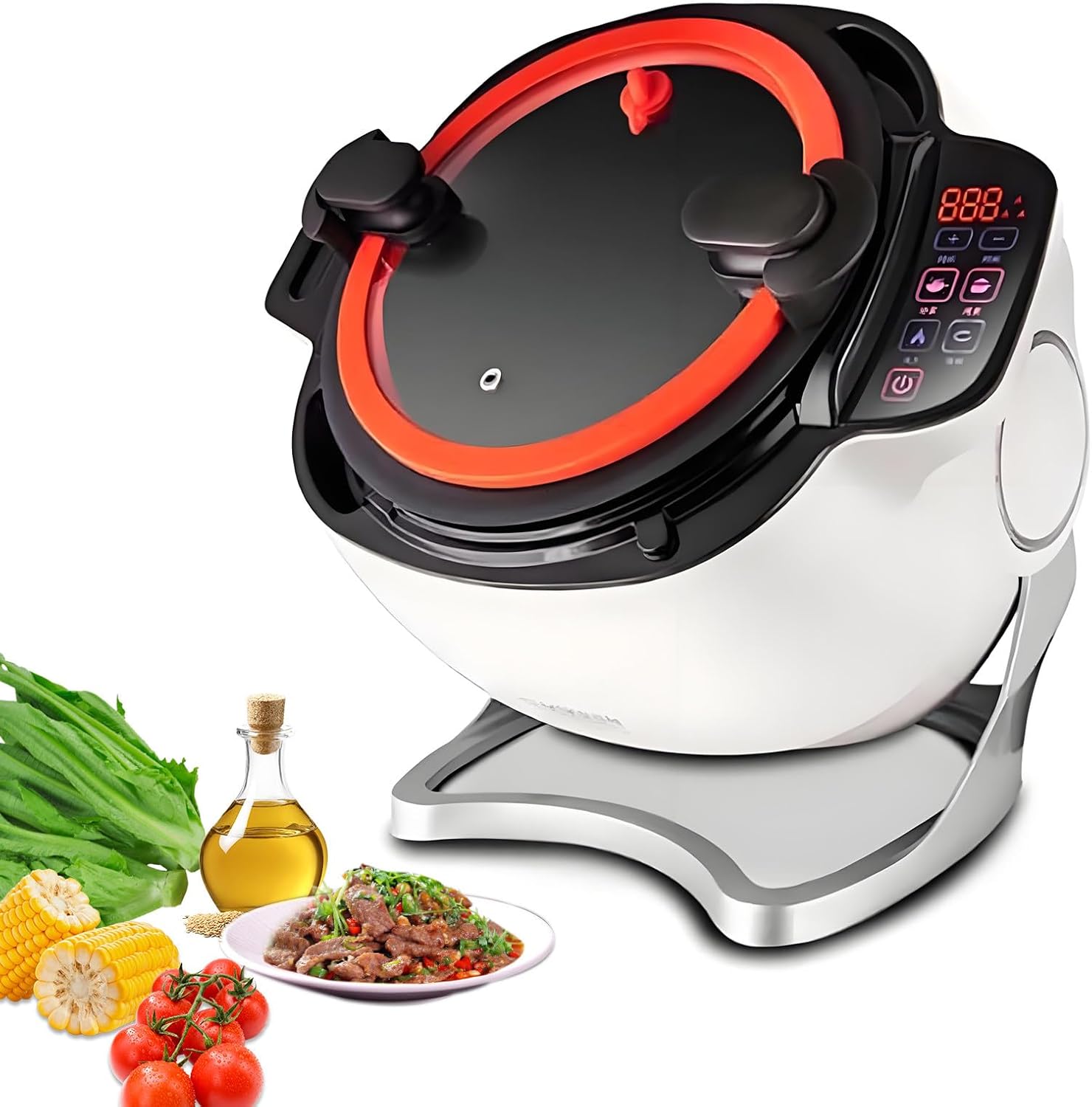 2000W Commercial Food Processor | Multifunctional Stir-Fry Machine For Stir Frying, Stewing, Cooking | 360° Rotating & Electromagnetic Heating 110V