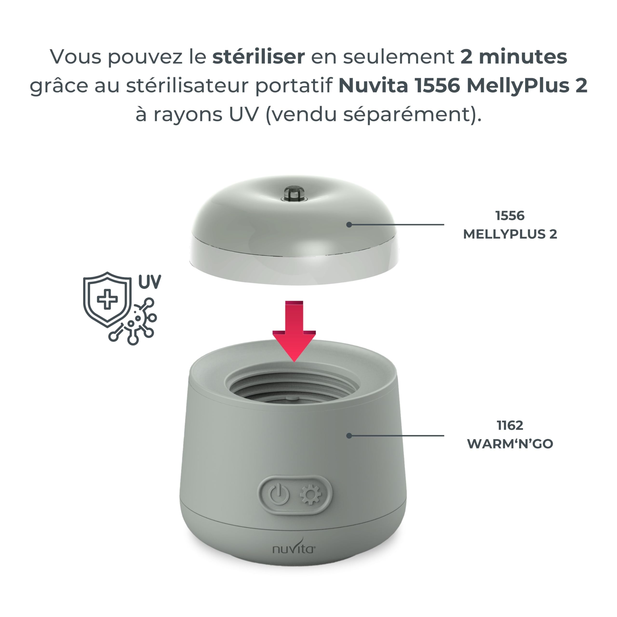 Nuvita 1162 Chauffe-biberon Nomade universel Warm’n’Go avec USB - Chauffage portable rapide, 4 réglages de température, Facile à transporter avec fermeture hermétique, Chauffe jusqu'à 8 biberons