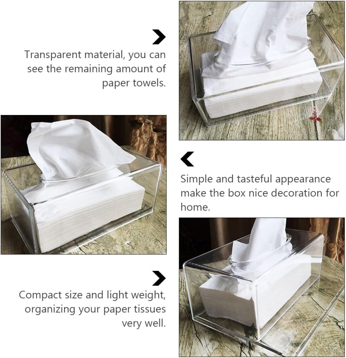 Acrylic Tissue Box Holder Rectangular Facial Tissue Dispenser Plastic Storage Box for Home Bathroom Desk Use