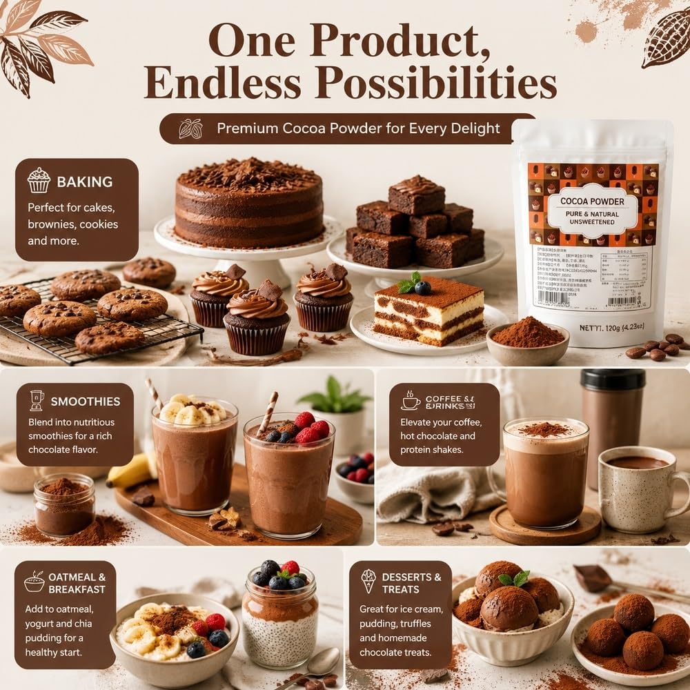 Poudre de cacao 120g for pâtisserie et boissons