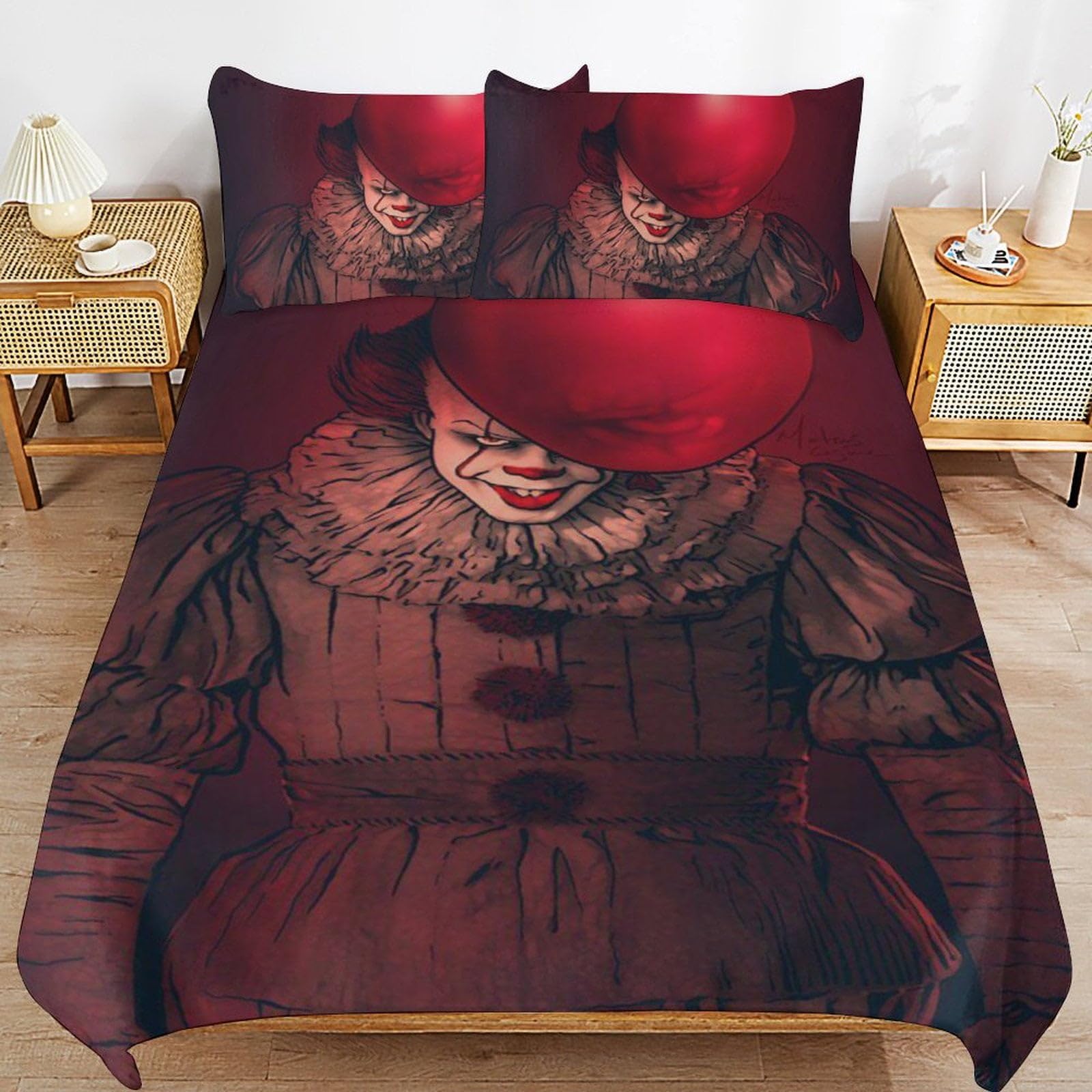 Pennywise Bedding Set Duvet Cover Comfortable and Lightweight Cartoon Bedding 3 Piece Bed Set