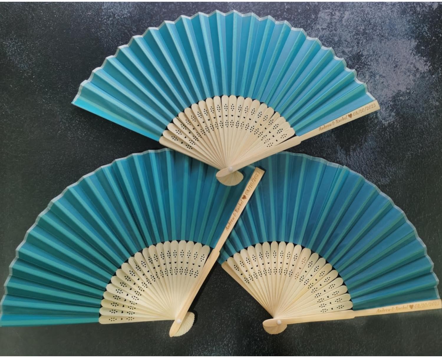 Personalized Blue Silk Wedding Fans-Custom Engraved Handheld Folding Fans-Perfect for Bridal Shower、Engagement、Birthdays (50Pcs)