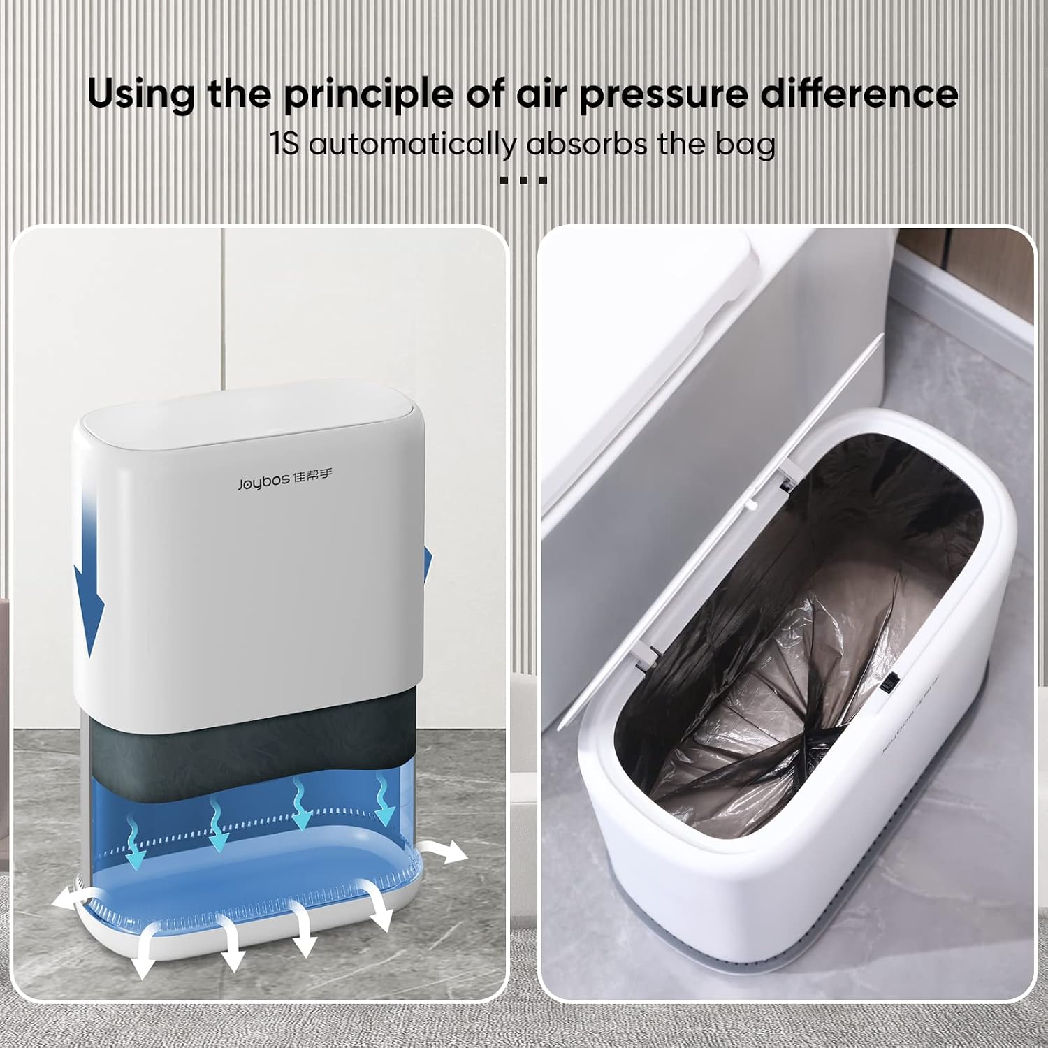 JOYBOS Adsorption Bathroom Trash Can with Lids,Kitchen Wastebasket with Press Type Lid,15L Dogproof Slim Plastic Narrow Garbage Can,4 Gallon Garbage Bin for Home,Office and Narrow Place