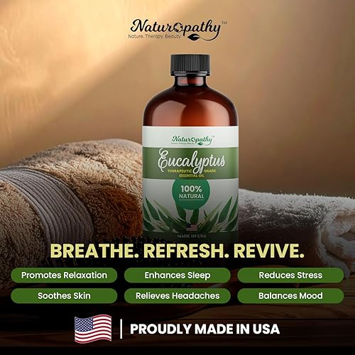 Miniatura 10 de Aceite esencial de eucalipto de naturopatía, grado terapéutico, calidad premium, perfecto para aromaterapia (4 onzas líquidas)