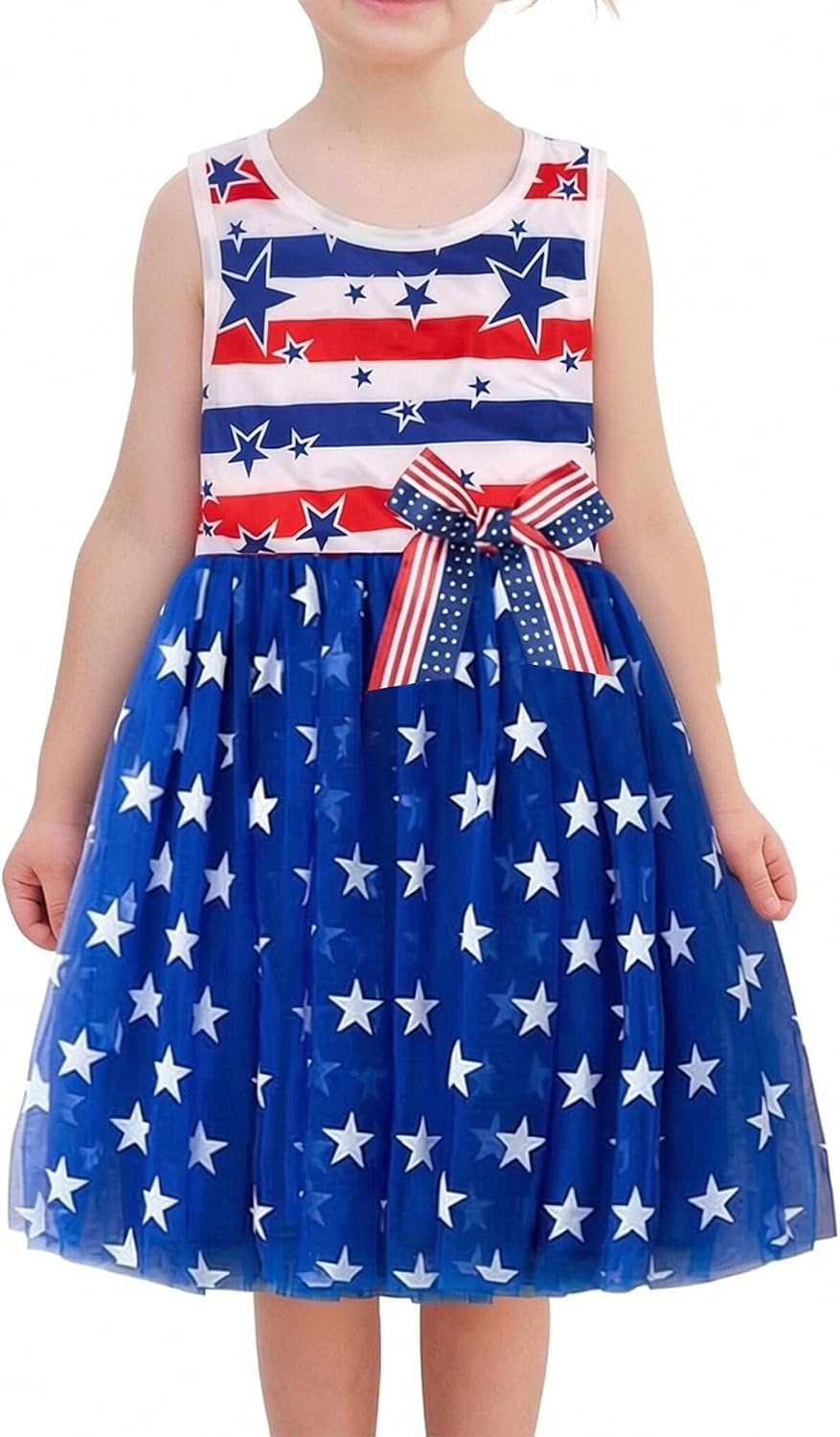 Toddler Baby Girl 4th July Dress American Flag Star Stripes Tulle Sundress