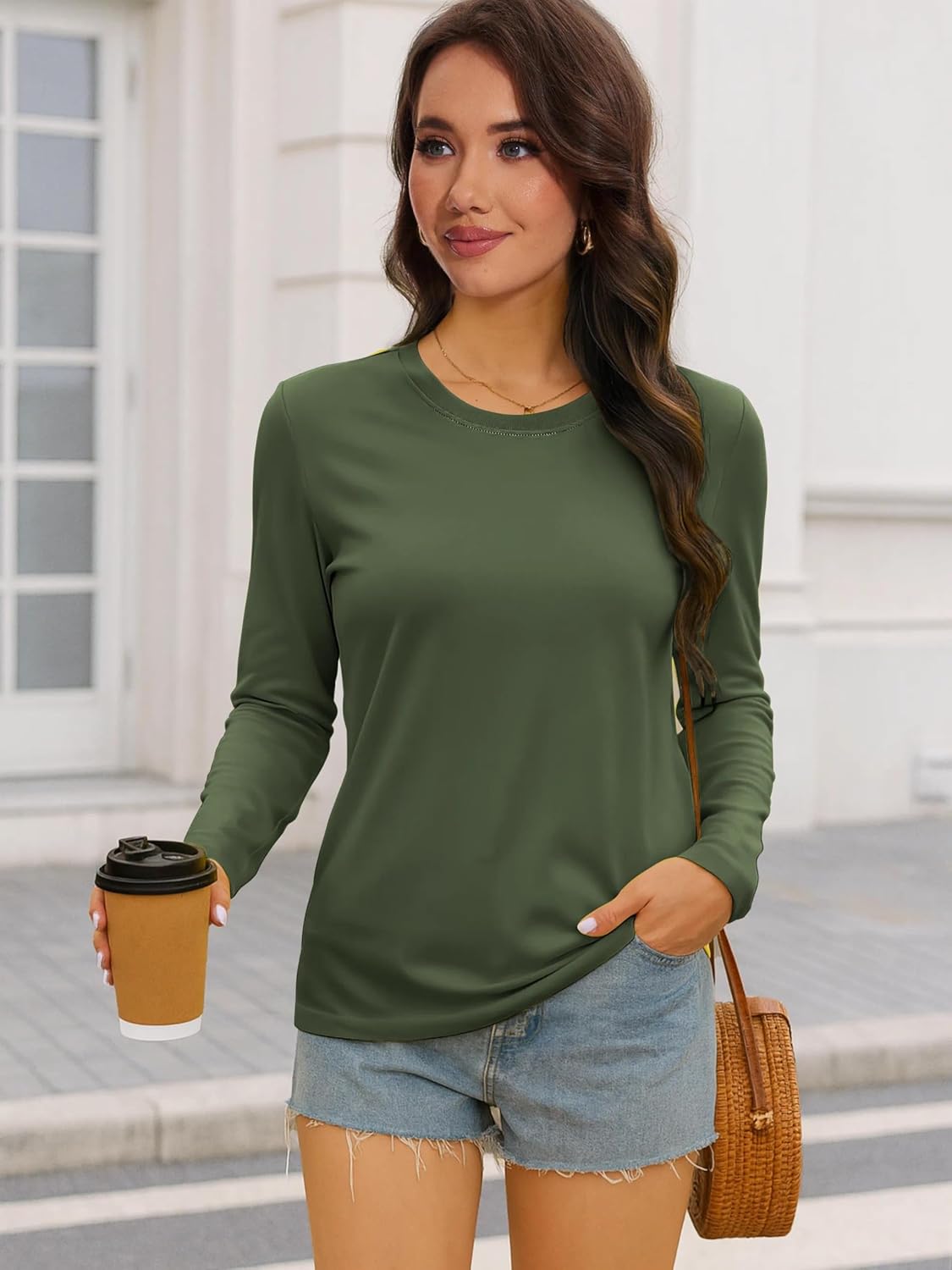 SMENG Womens Long Sleeve Shirt Cotton Blend Crewneck Basic Tops Soft UPF50+ Athleisure Tshirt - Image 5