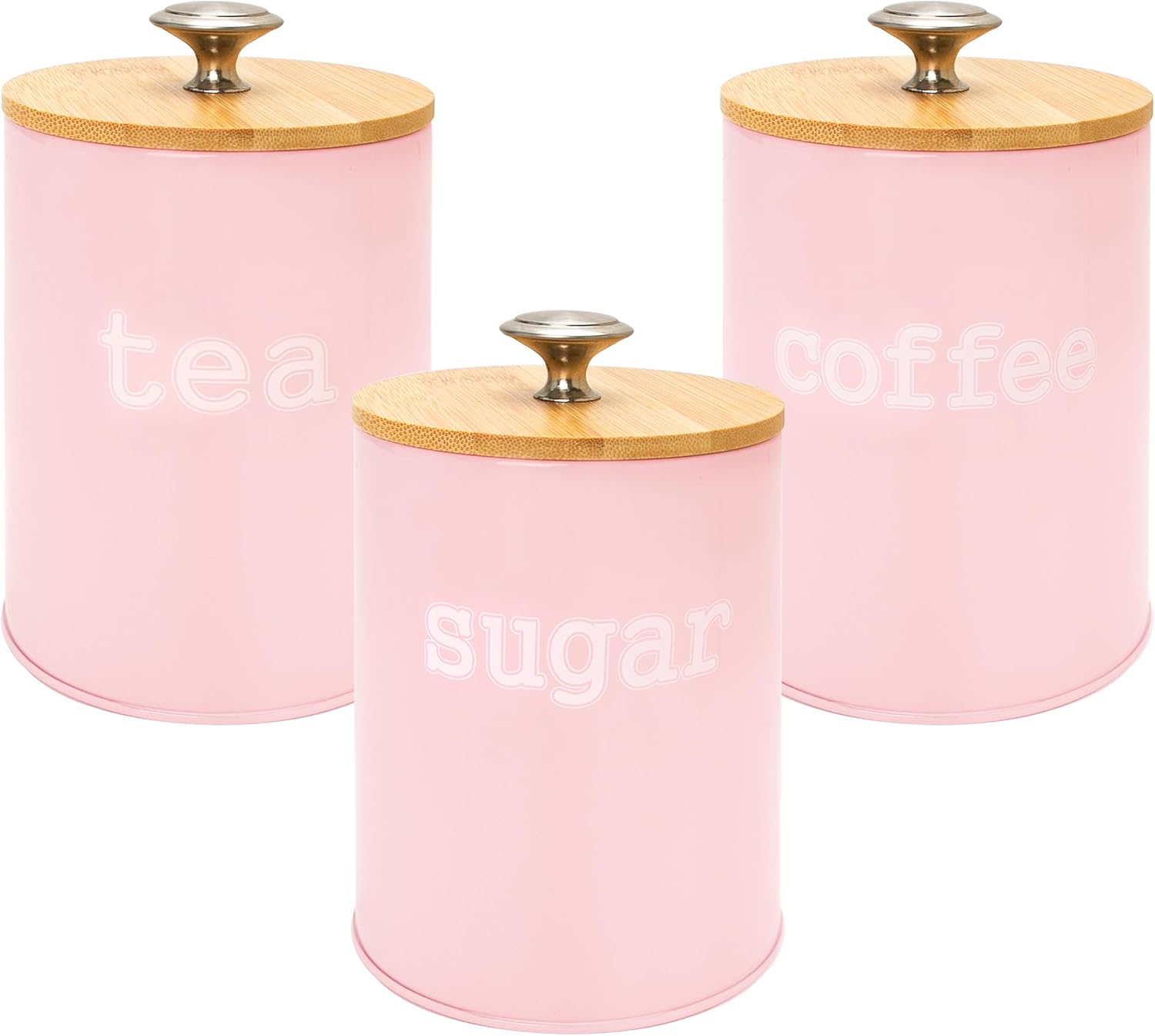 3PCS Pink Kitchen Canister Set 6.1″ x 3.7″ Matte Condiment Pot Metal Tin Jar Container with Bamboo Airtight Lid to Store Dry Food Spices Coffee Tea Sugar Storage Accessories for Bar Counter Farm House 3PCS Pink Kitchen Canister Set 6.1″ x 3.7″ Matte Condiment Pot Metal Tin Jar Container with Bamboo Airtight Lid to Store Dry Food Spices Coffee Tea Sugar Storage Accessories for Bar Counter Farm House