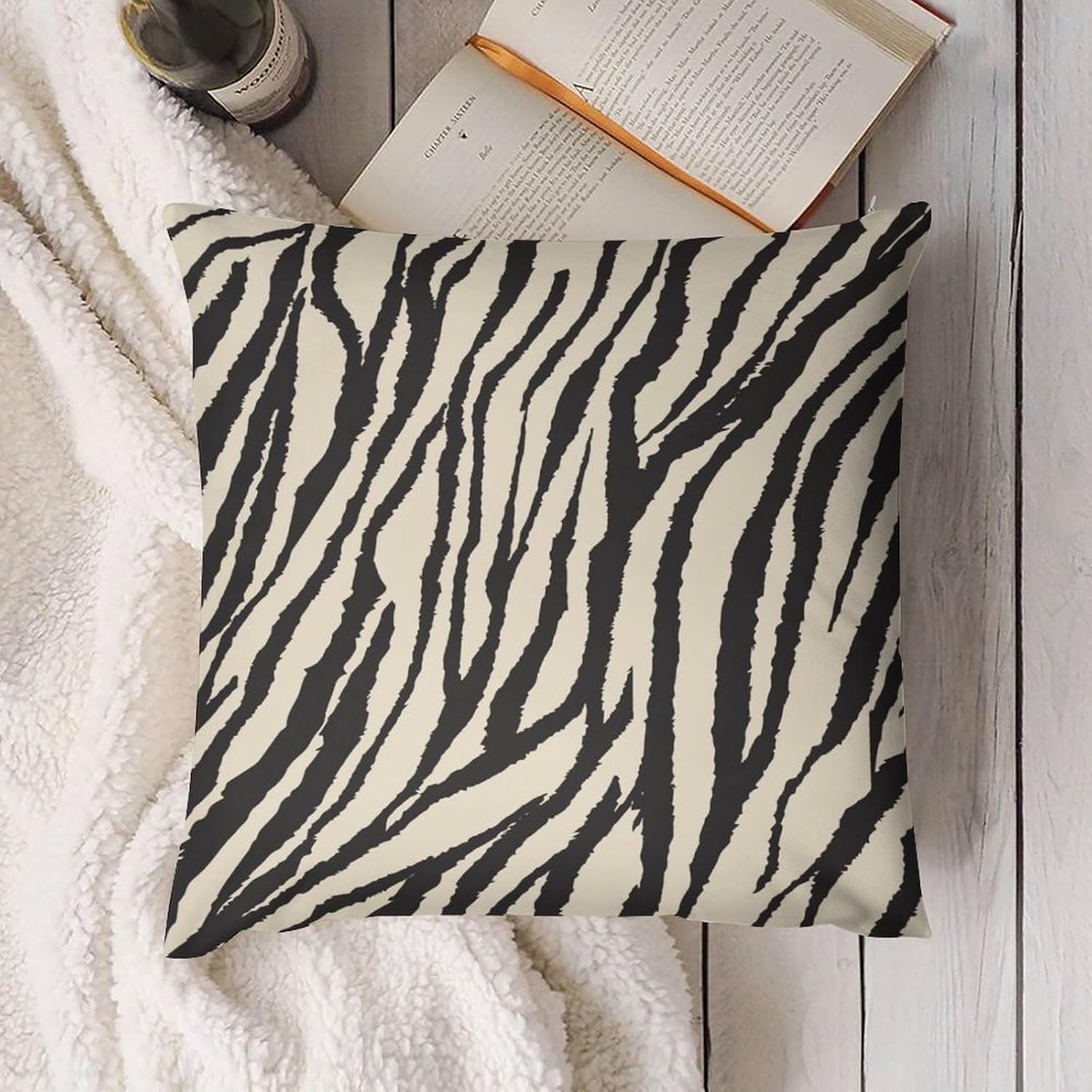 Fur Pillow Covers Set of 2, Animal Zebra Skin Texture Print Throw Pillow Covers 20x20 Inches Cotton Square Pillow Cover Set for Couch Bed Living Room Outdoor Decor 20 "x20