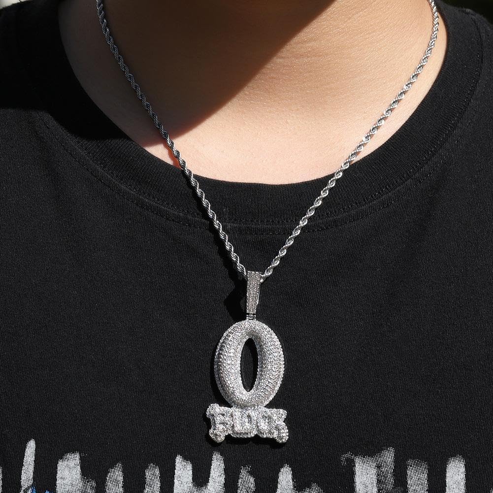 Hip-Hop Style Diamond O Block Zircon Letter Pendant Necklace, Fashion Jewelry 24inch twist chain
