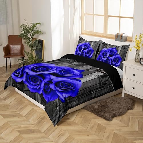 Miniatura 2 de Erosebridal Juego de funda de edredón de boda para parejas, día de San Valentín, diseño floral, tamaño matrimonial, romántico, color azul rey, funda