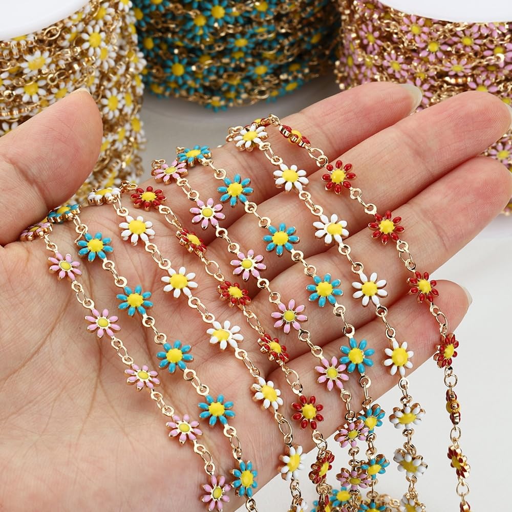 Beading 1Meter Daisy Flower Chain Beaded Chains for Necklace
