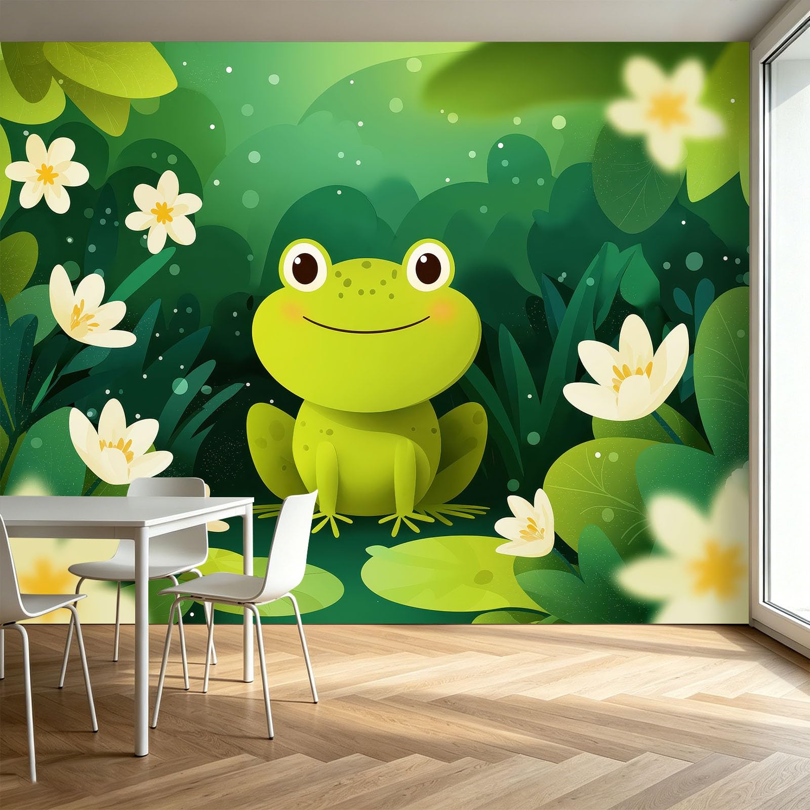 Tapeta z efektem 3D, urocza pulchna żaba, 350 x 256 cm, malowidła ścienne, zwierzęta z kreskówki, włóknina, fototapeta do pokoju dziecięcego, dekoracja sypialni malucha, łatwa w instalacji