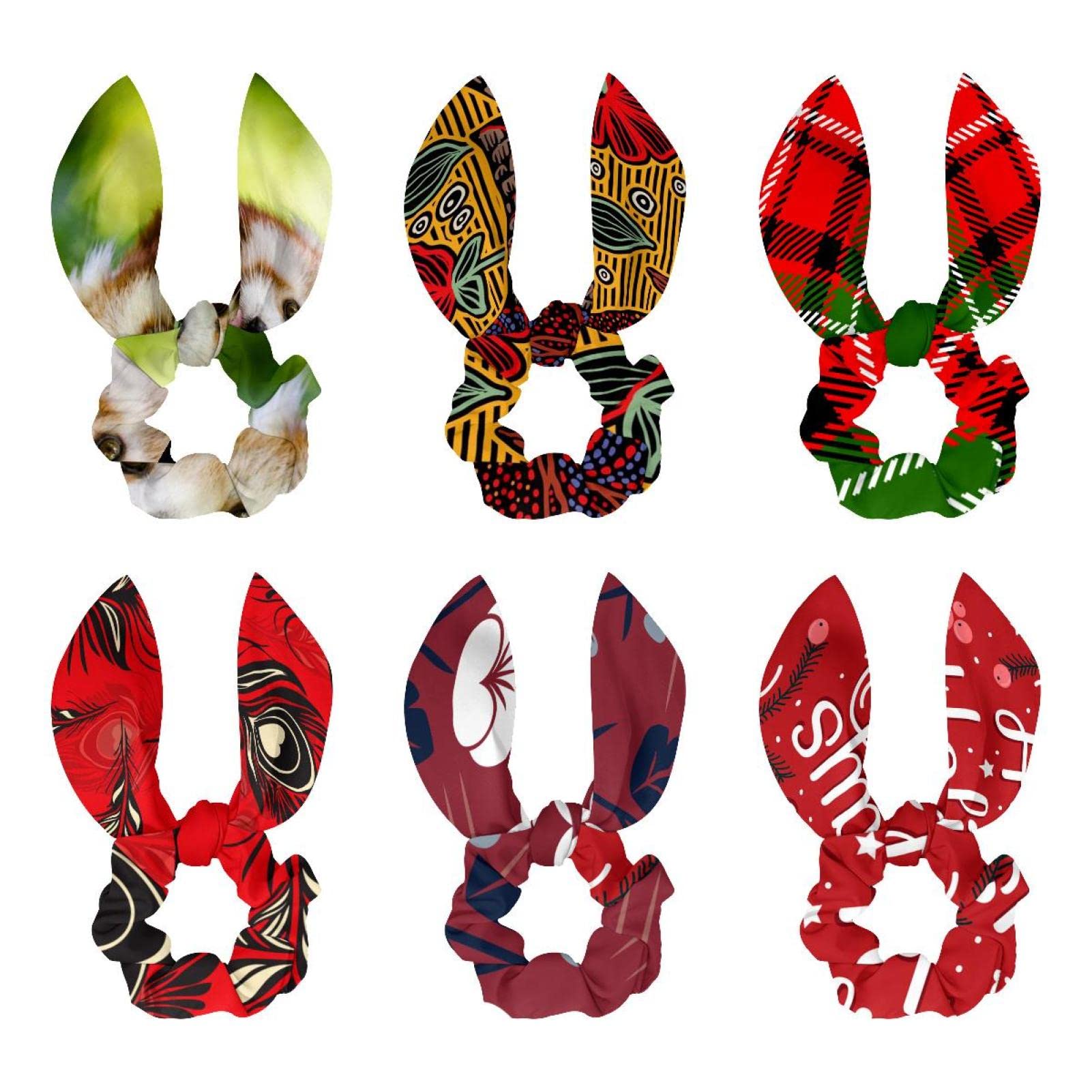 Lot de 6 chouchous en velours rouge pour coiffures de fête - 14