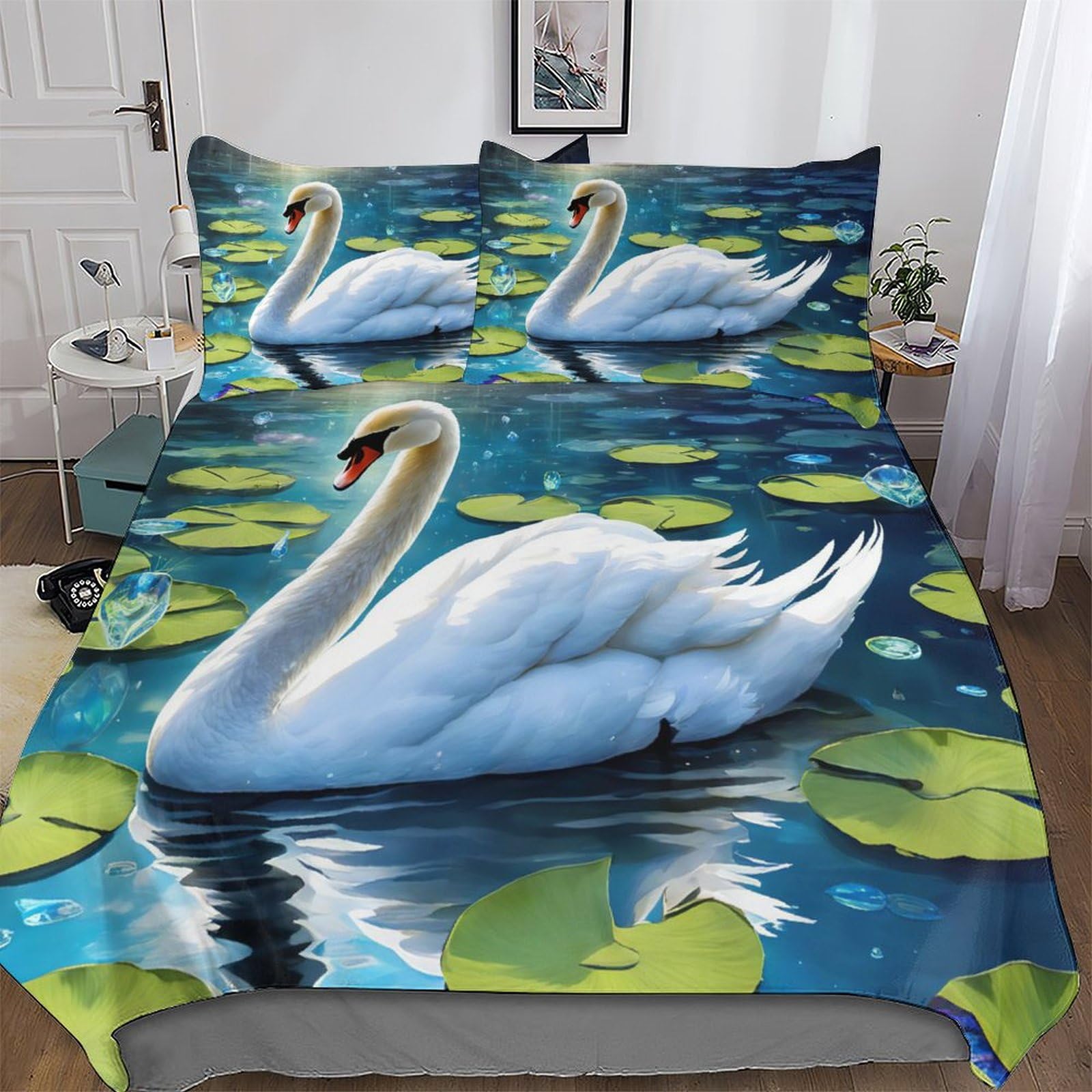 Parure de lit cygne 200x200 cm avec housse de couette 3D et taies