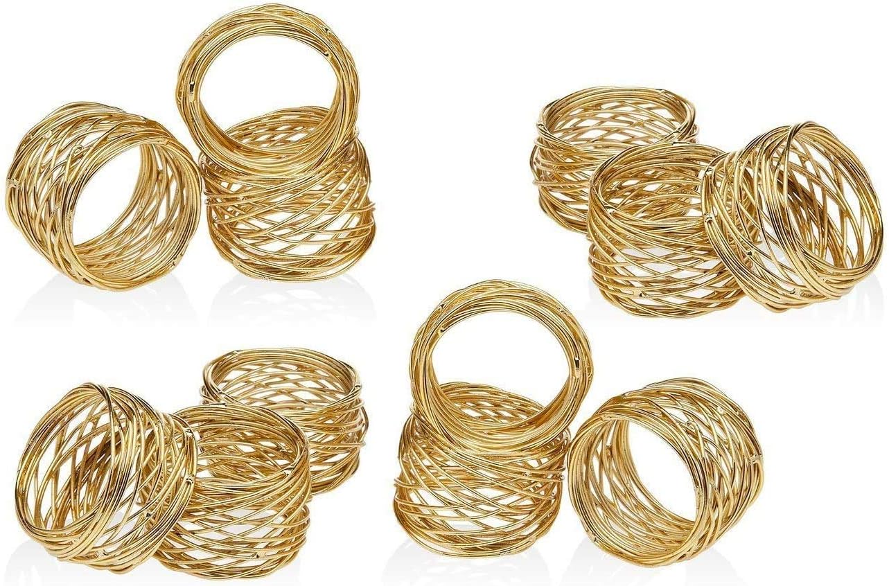 ARN Crafts Golden Round Mesh Napkin Rings- for Weddings Dinner Parties or Every Day Use (Gold Mesh Napkin Rings- Set 12)