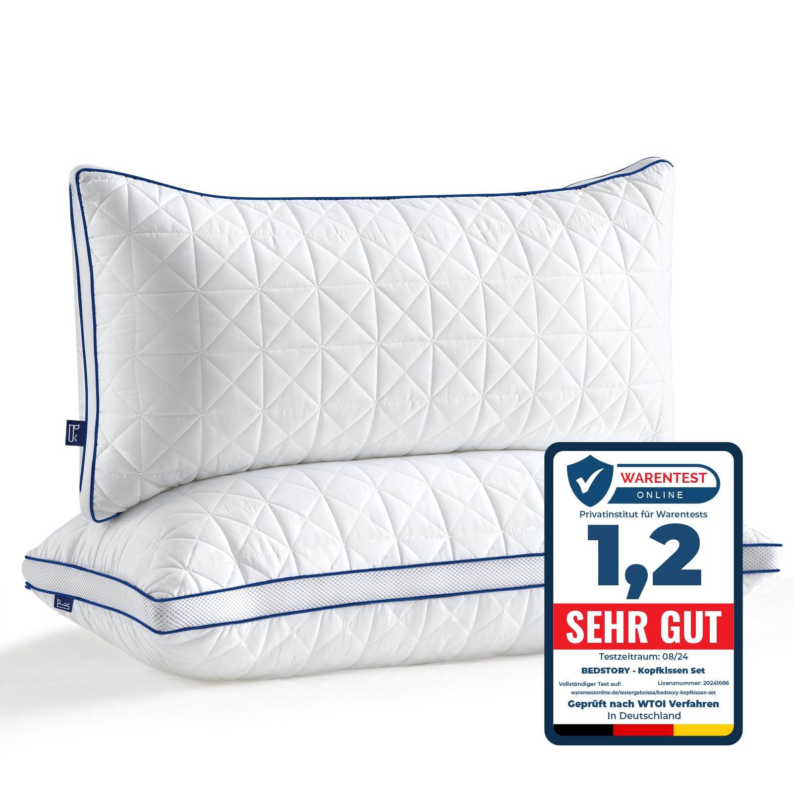 BedStory Juego de 2 Almohadas 40 x 80 cm, Microfibra 950 g, Transpirables y Lavables para Alérgicos y Duermen de Lado, Suaves y Firmes
