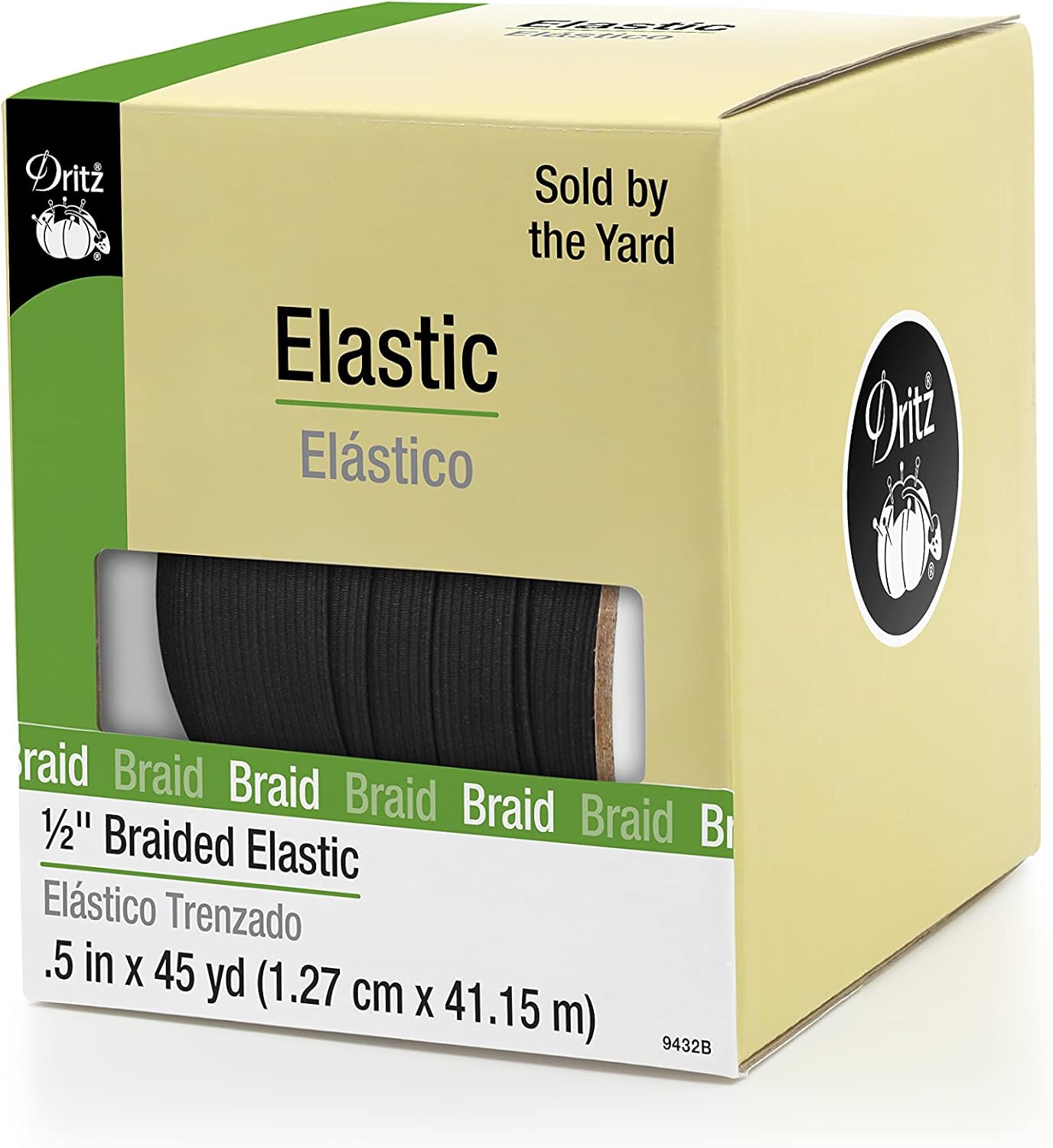 Dritz 9432B Braided Elastic, Black, 1/2-Inch by 45-Yard