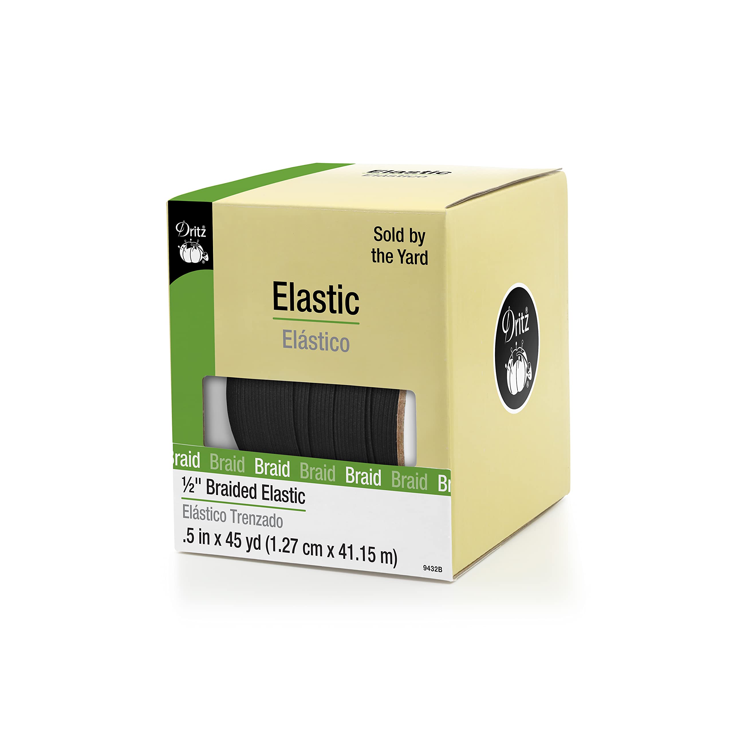 Dritz 9432B Braided Elastic, Black, 1/2-Inch by 45-Yard