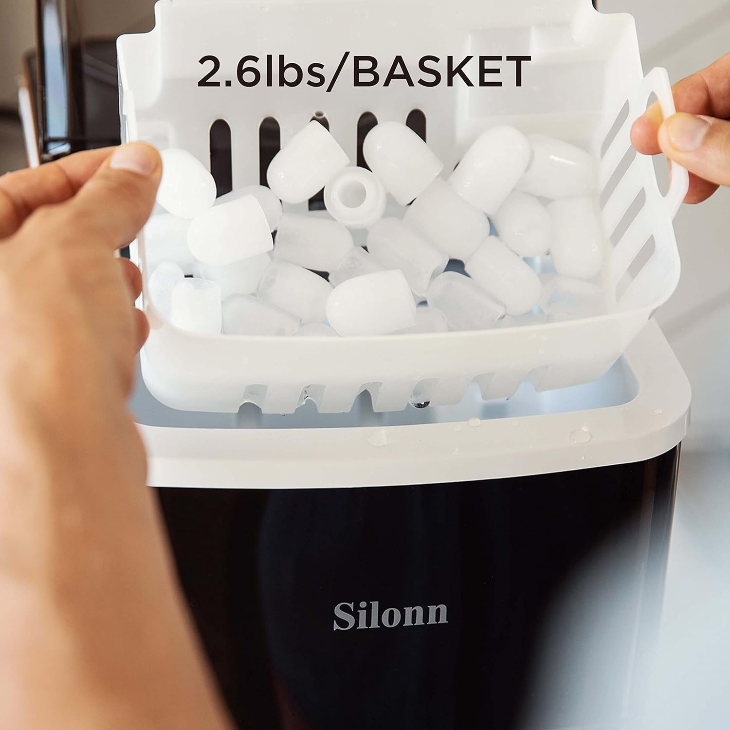 Silonn Ice Maker, Countertop Ice Machine 9 Cubes Ready in 6 Mins, 12 KG in 24Hrs, Self-Cleaning Ice Cube Maker with Ice Scoop and Basket, 2 Sizes of Bullet Ice for Home Kitchen Office Bar Party