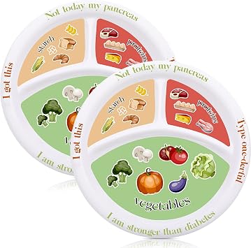 Eaasty Diabetic Portion Control Plate Divided Plates for Adults with Protein, Carbs and Vegetables Diet Plate Portion Size Dishes Nutrition Plate for Balanced Eating Kitchen Food Serving2 Pack