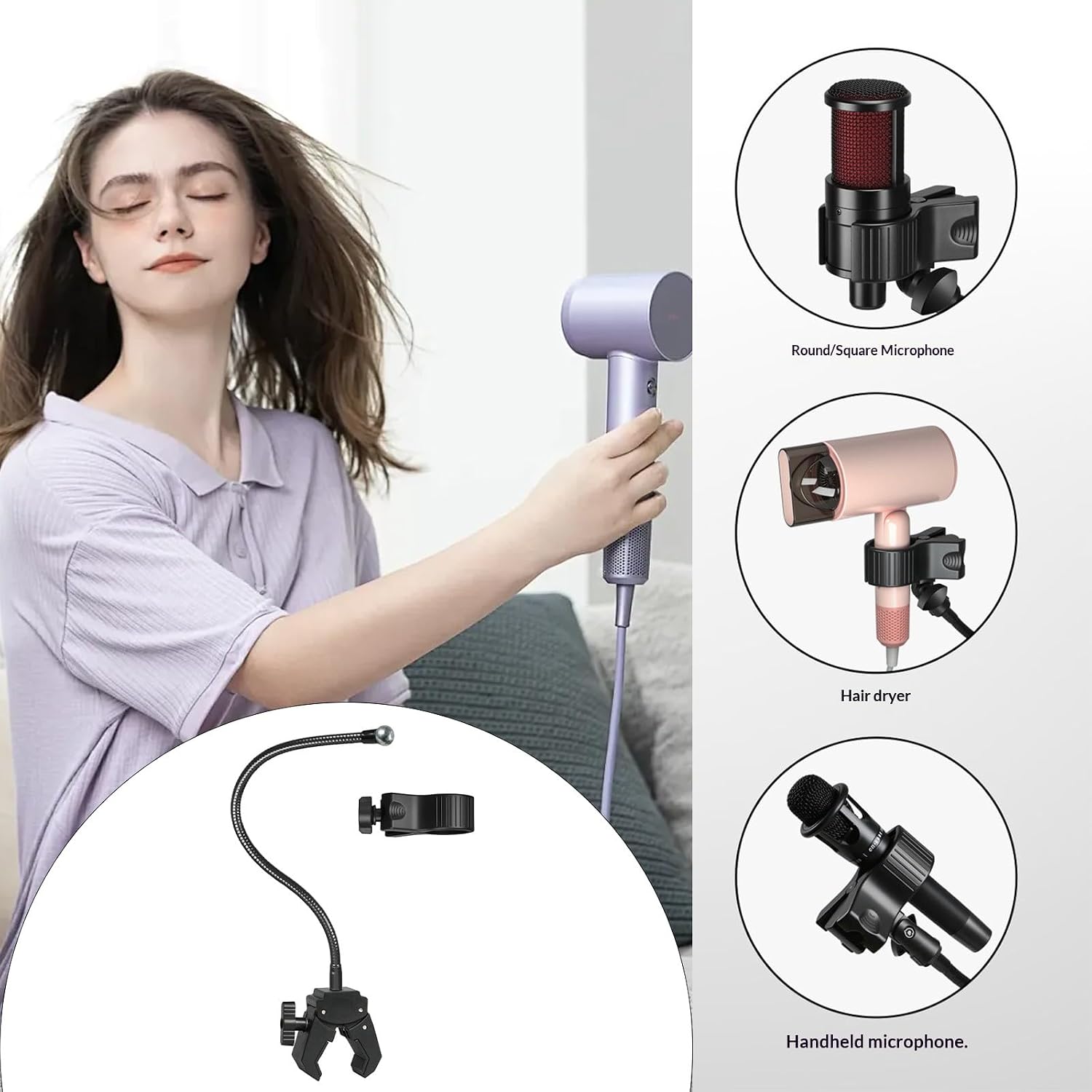 20/30 / 40 / 50cm Bendable Arm Stand Clamp with 360 Degree Rotate for Microphone Hair Dryer Flashlight Fan Flexible Mic Clamp image 3