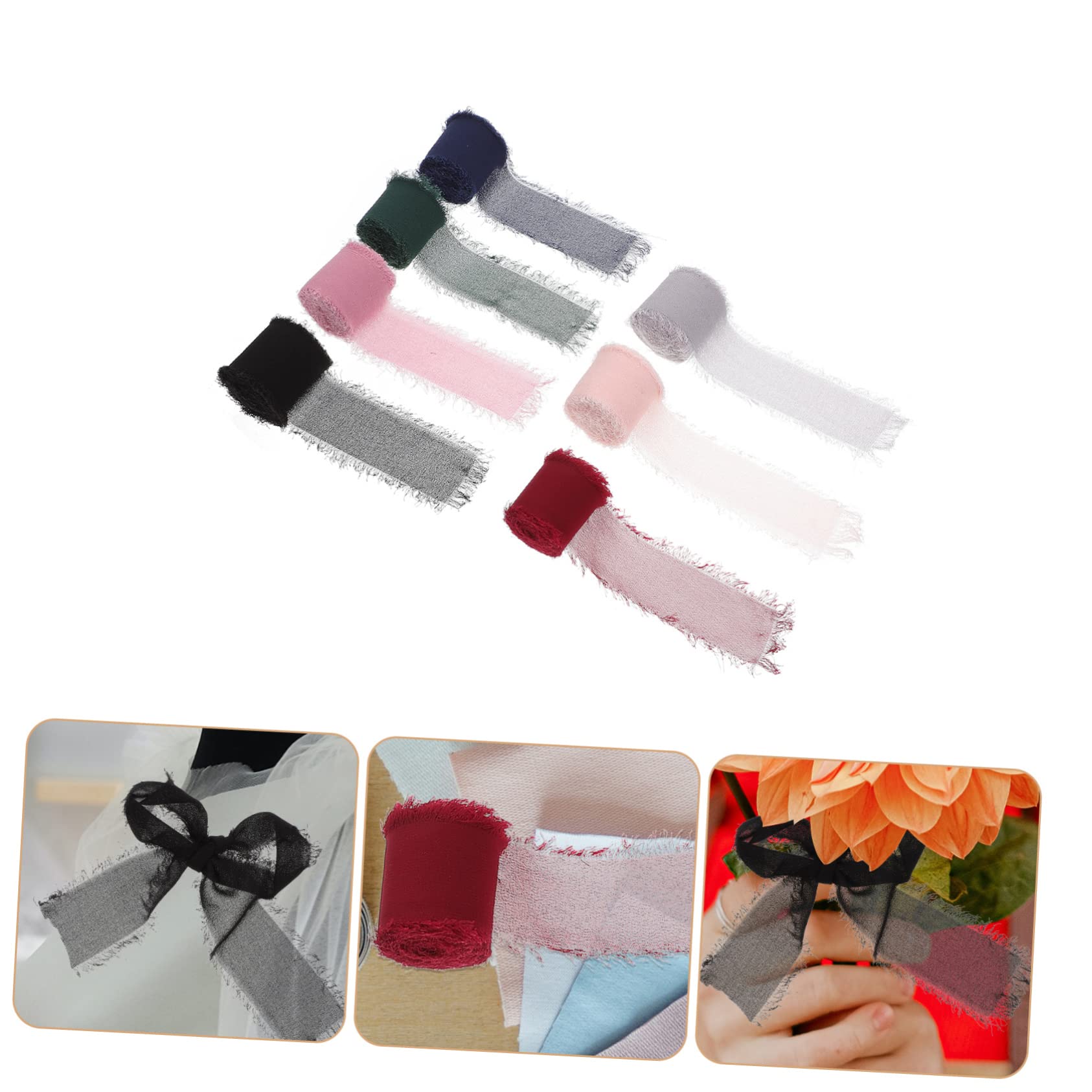 TEHAUX 7rolle Seidenband Farbige Fransen-chiffon-seidenbänder Seidenähnliche Bänder Diy-verpackungsbänder Geschenkverpackungsbänder Dekobänder Blumenstraußbänder
