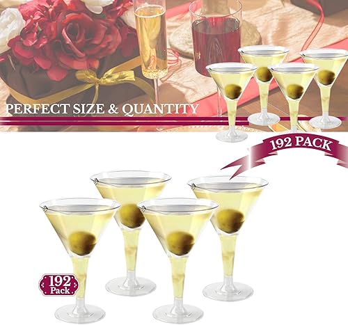 Miniatura 5 de Vasos grandes de Martini de plástico transparente de 6 onzas, paquete de 192 vasos duraderos, reutilizables y elegantes para cócteles, champán,