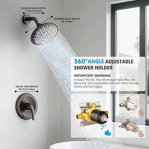 Miniatura 2 de EMBATHER Juego de grifo de ducha, válvula de ducha de control de una sola manija y kit de molduras, juegos de grifos de ducha completos con cabezal
