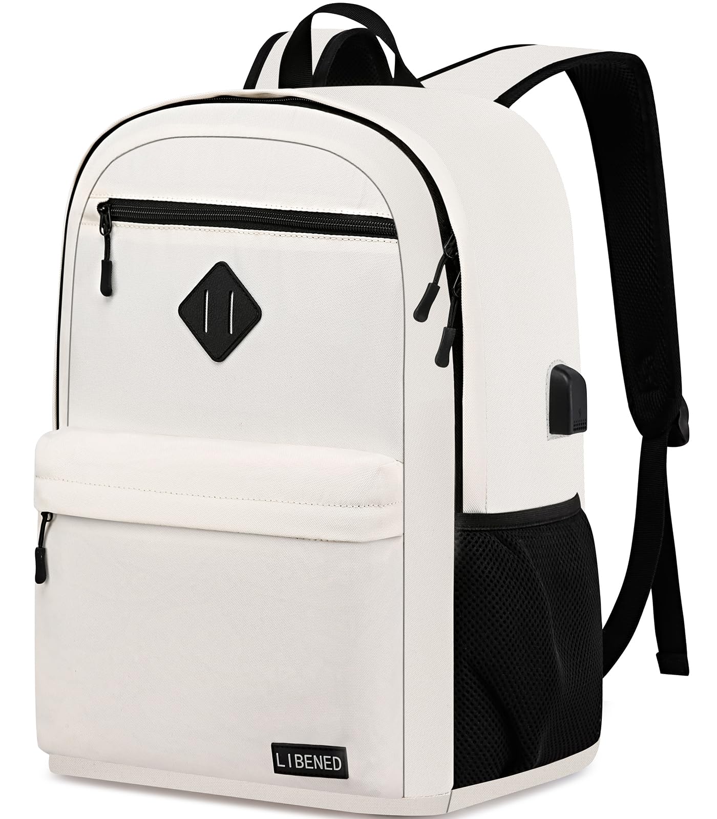 Backpack for Teens Boys & Girls, 15.6 Inch USB Charging Port School College Bookbag, Large Travel Backpack with Organized Compartments, Light Beige