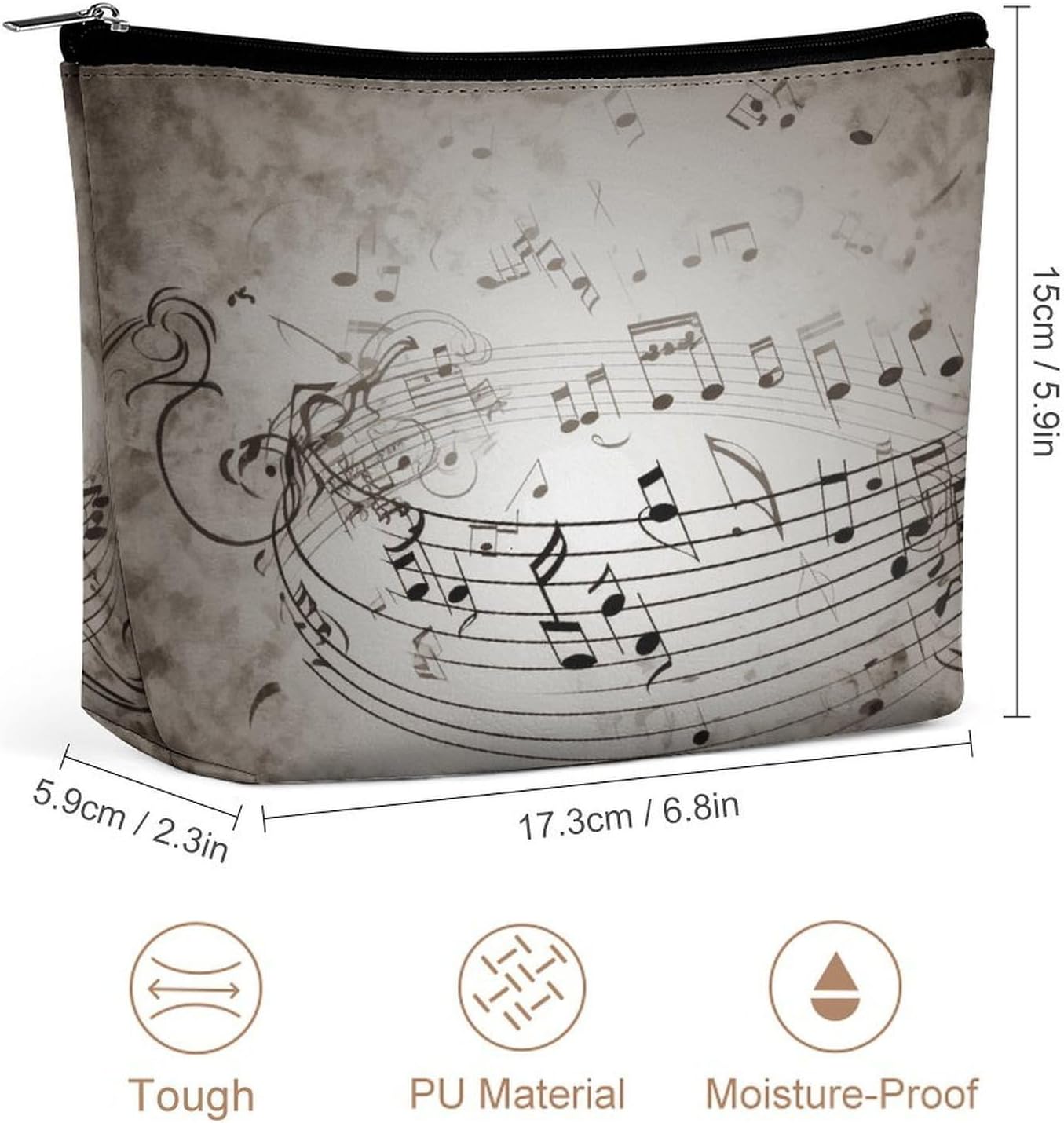 Music Note Wall Toiletry Bags with Zipper Portable Travel Makeup Bags Exquisite Makeup Pouch Scratch-resistant Large Capacity Cosmetic Bag Personalized Cosmetic Pouch for Women image 2