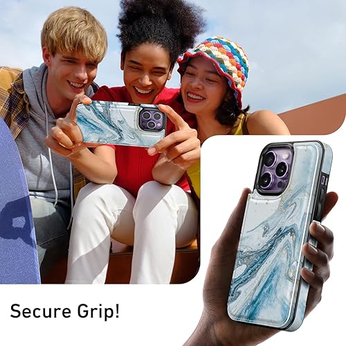 Miniatura 7 de LETO Funda tipo cartera para iPhone 15 Pro con función atril de piel tipo folio con tapa, diseños de moda, tarjetero de crédito, funda protectora