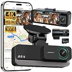 4K+2,5K+ 2,5K 3 Chaîne Dash Cam - Avant/arrière/intérieur - 5,8GHz WiFi 6 Dashcam avec IR Vision nocturne, 64GB Carte, 24H Mode de stationnement, capteur G - Voiture Dash Cam pour Rideshare & Taxi