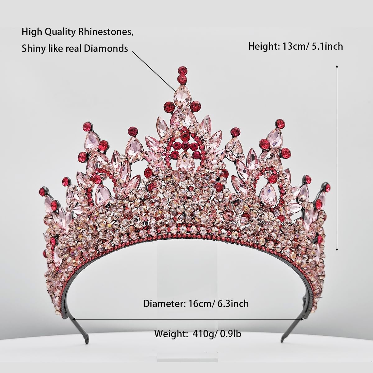 Large Tiaras and Crowns for Women Crystal Tall Pageant Crowns Rhinestone Royal Queen Headband Princess Quinceanera Headpieces for Wedding Birthday Prom Party Costume Cosplay - Image 5