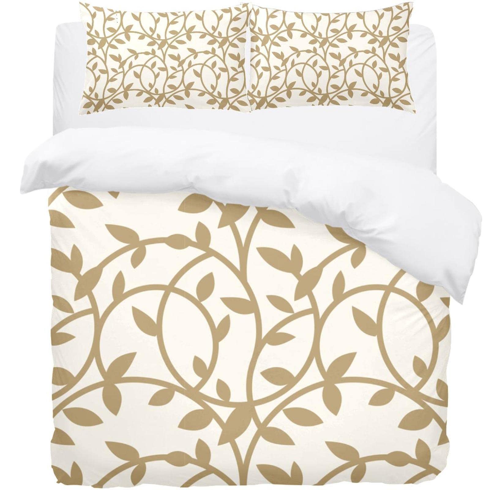 Housse de couette motif floral doré 3 pièces pour raviver un lit terne