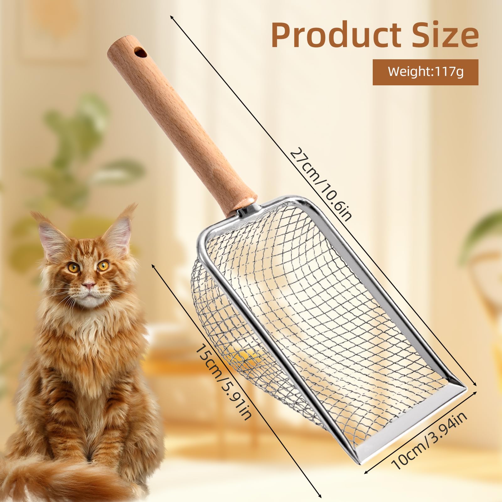 Pala Metallo Per Lettiera Paletta Lettiera Gatti In Acciaio - Setaccio Metallo Con Manico Legno Setaccio Sabbia Per Gatto